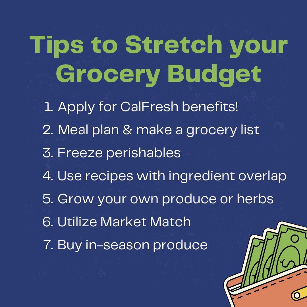 Looking to stretch your grocery budget? Applying for CalFresh is a great way to start! Get $291/month for groceries, along with additional benefits like utility discounts and Market Match (double your benefits!) at the Farmers Market! We have lots of