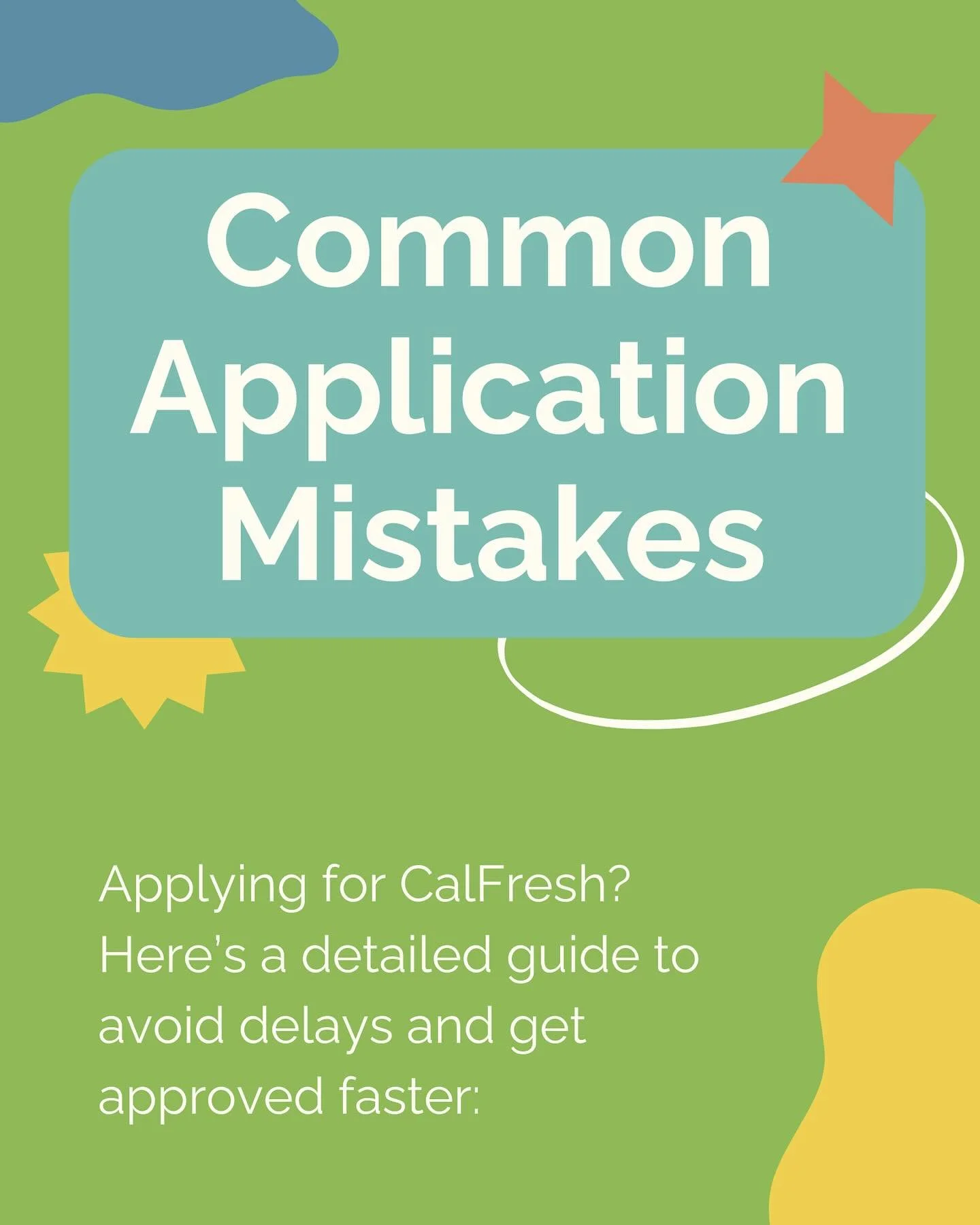 Here are some common application mistakes that may have halted your benefits! Check out some of these mistakes and make sure you don’t miss any of these important steps. 
#CalFreshBenefits #SNAPBenefits #EBTcard #NutritionAssistance #FreshProd
