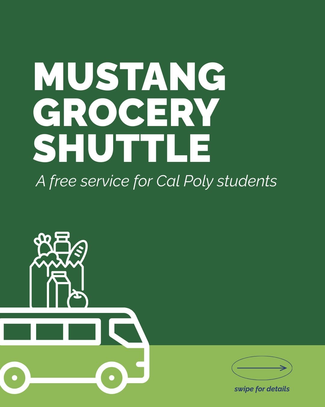 ASI has partnered with the Food Pantry to offer a new grocery shuttle service to Cal Poly students! Swipe to learn more and DM us with any questions! #groceryshuttle #calfresh