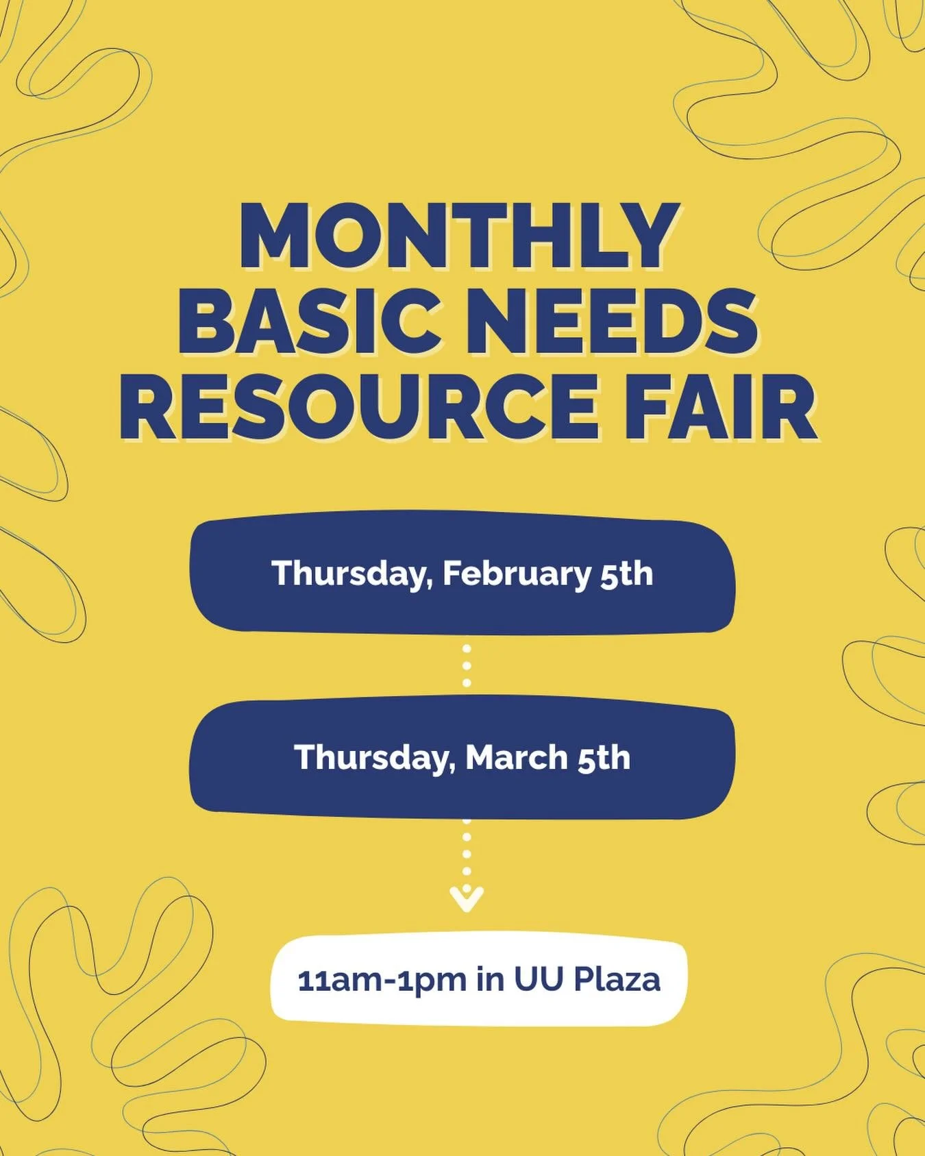 Join us for the monthly Basic Needs Resource Fair in the UU Plaza from 11am-1pm on 2/5 and 3/5. Stop by if you&rsquo;re interested in learning about current food, housing and emergency financial resources available to students! See you there mustangs