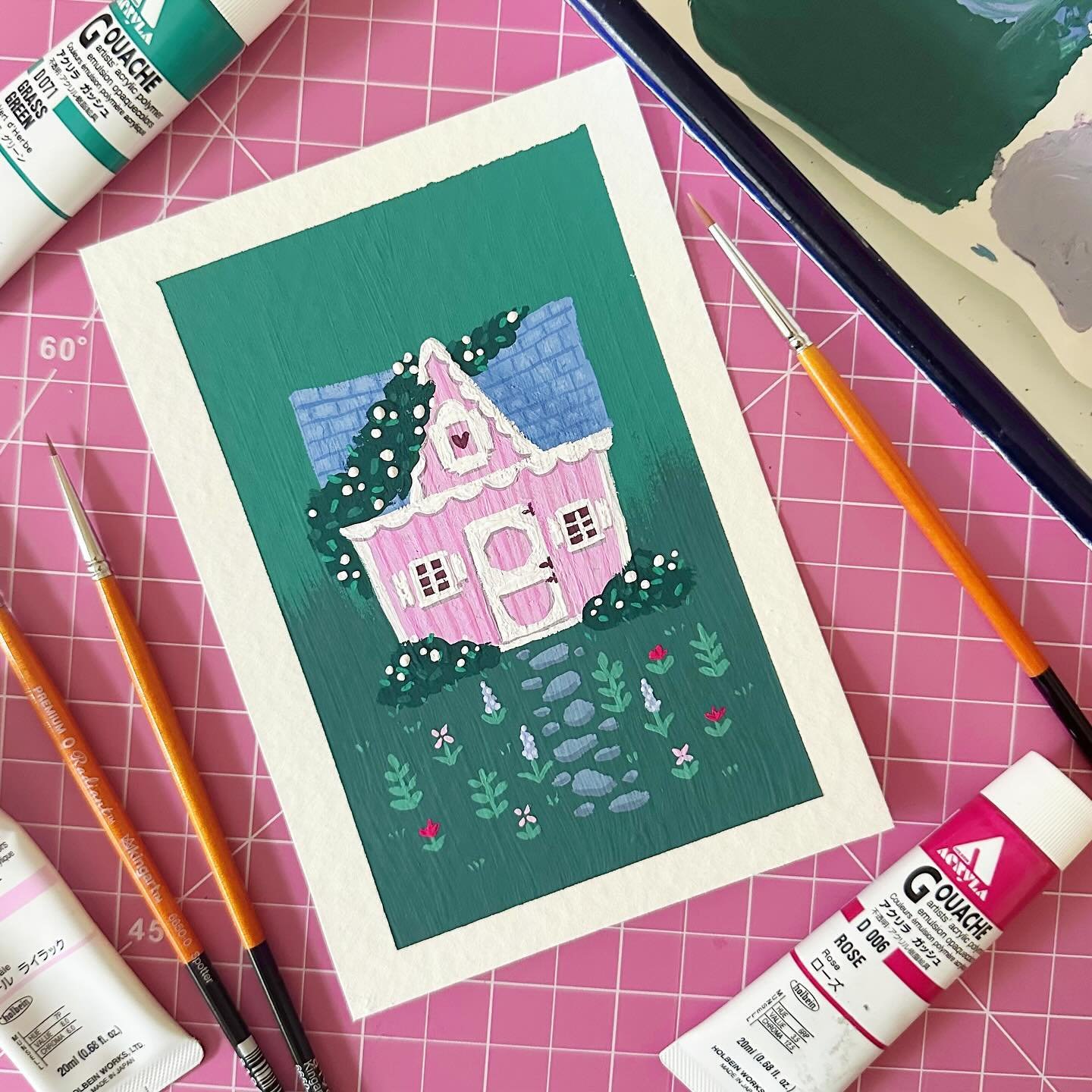 ✨🌷🏠🌷✨ Found a cute little house/garden shed photo and used it as reference for a painting!
.
.
.
#gouache #acrylagouache #painting #garden #flowers #pink #cute