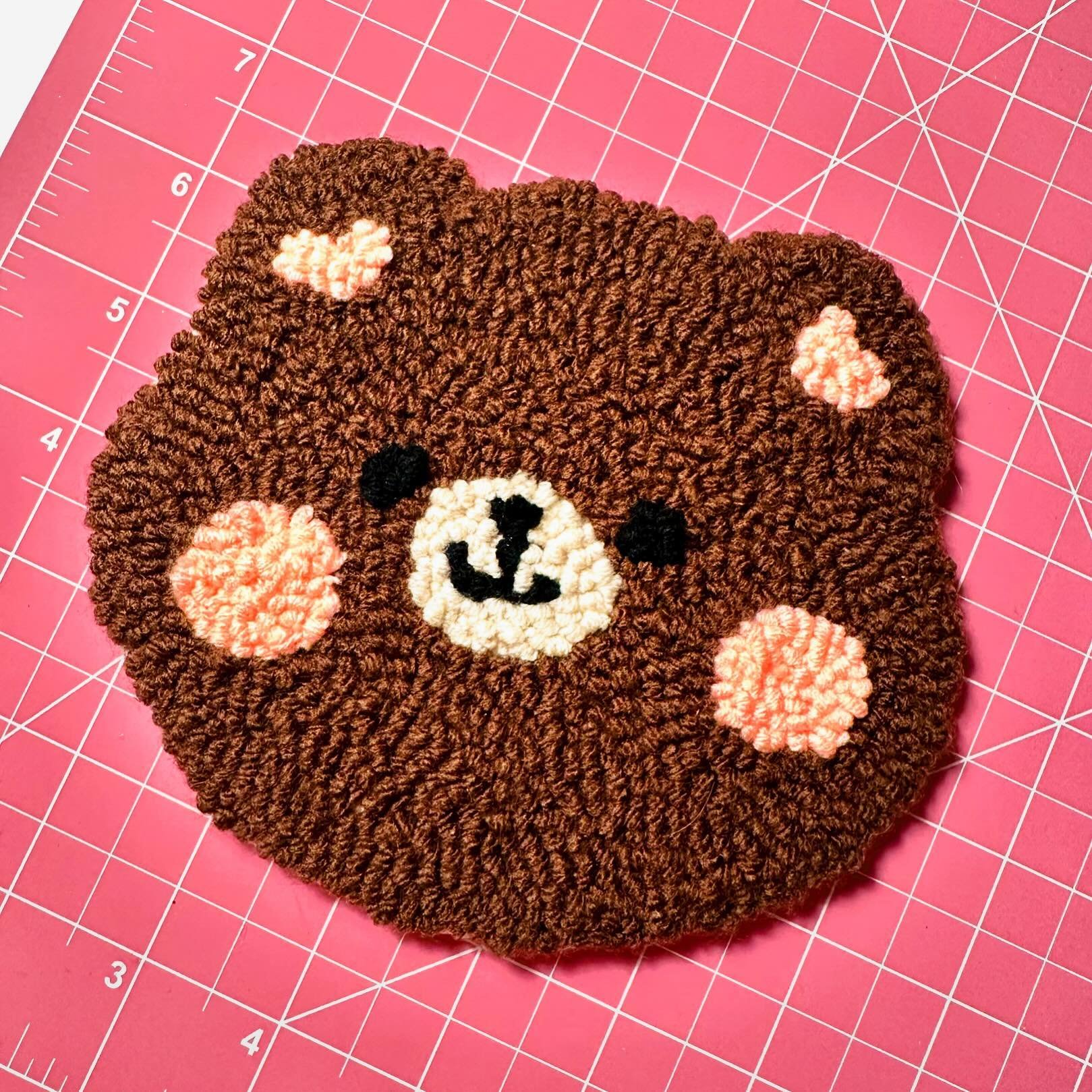 Finished my first punch needle! 🐻🩷 This was from a kit I got from Etsy, and I&rsquo;m excited to create some of my own designs soon!
.
.
.
#punchneedle #punchneedleart #bear #mugrugs #coaster #cute #diy