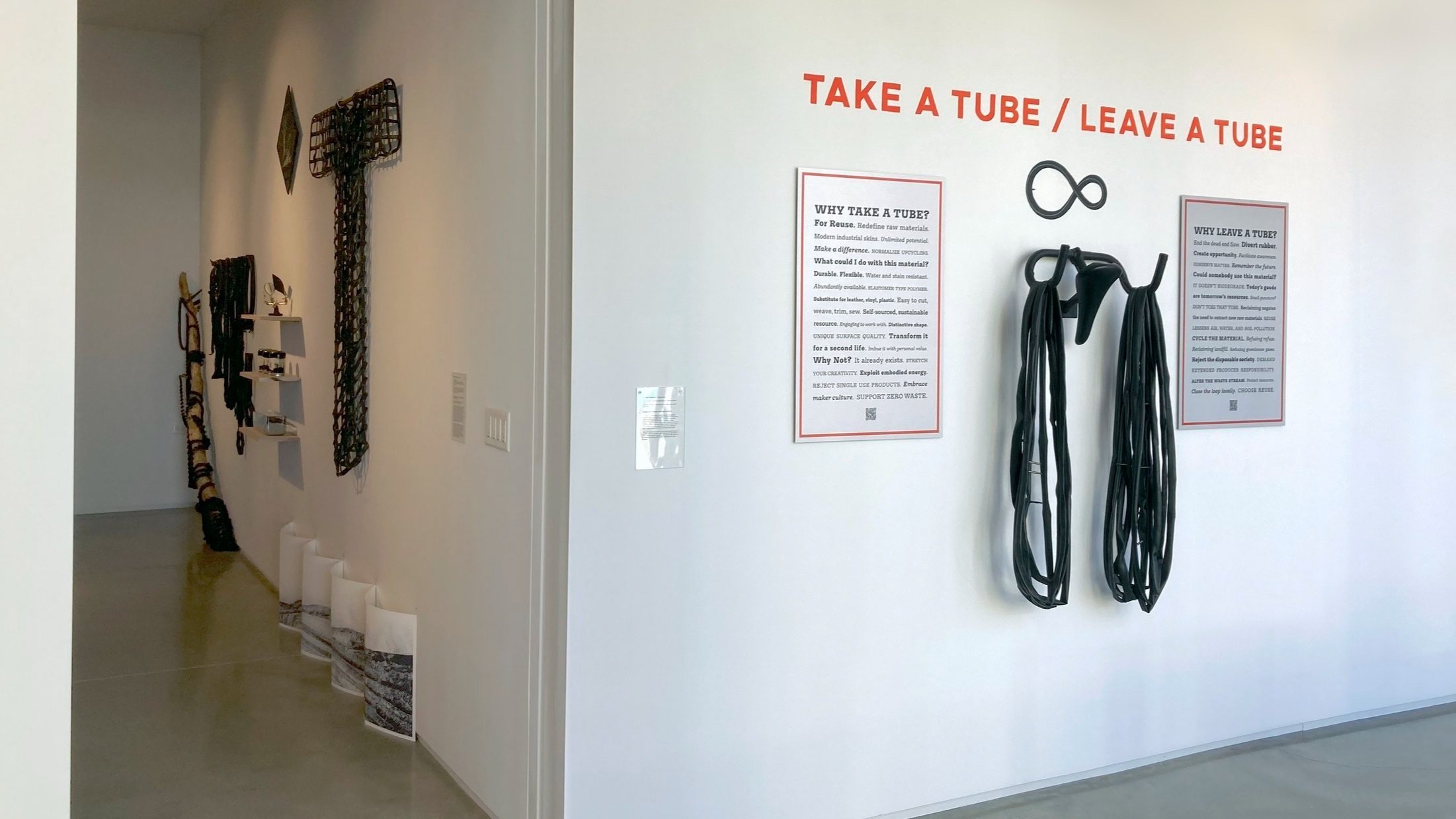 The Rubber Impact Project at the Center for Maine Contemporary Art (CMCA) Biennial 2023 begins in entry corridor across from the street level windows