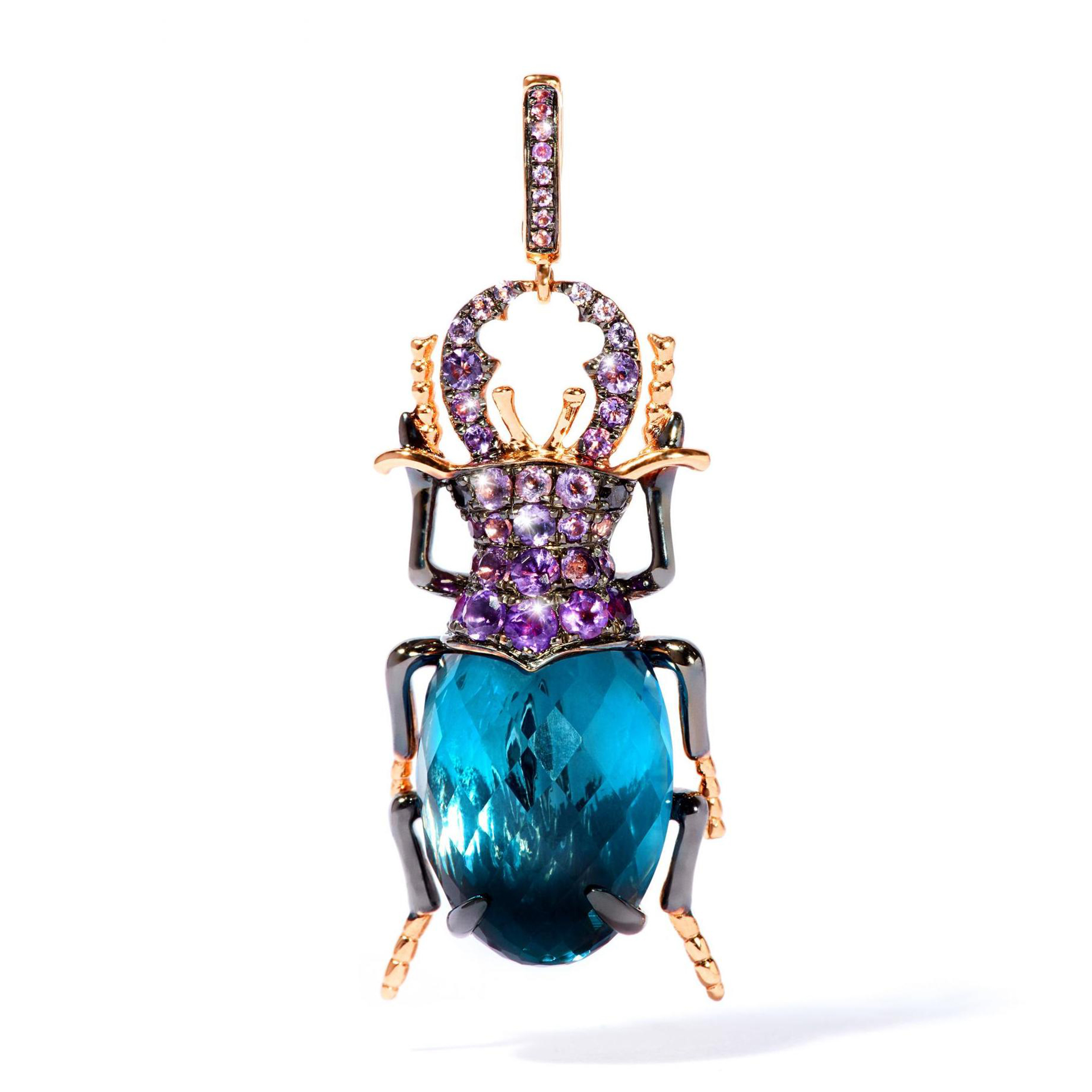 Annoushka Mythology 18ct Rose Gold Blue Topaz Beetle Charm