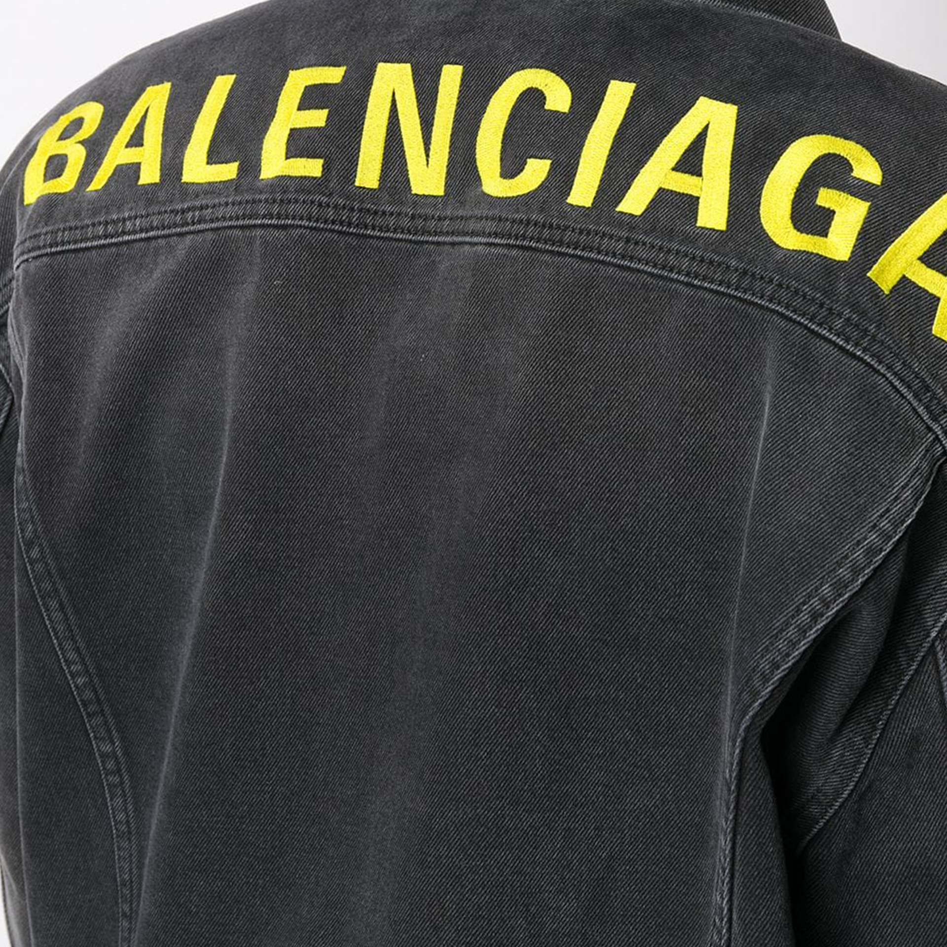 BALENCIAGA Black Logo-Embroidered Denim Jacket