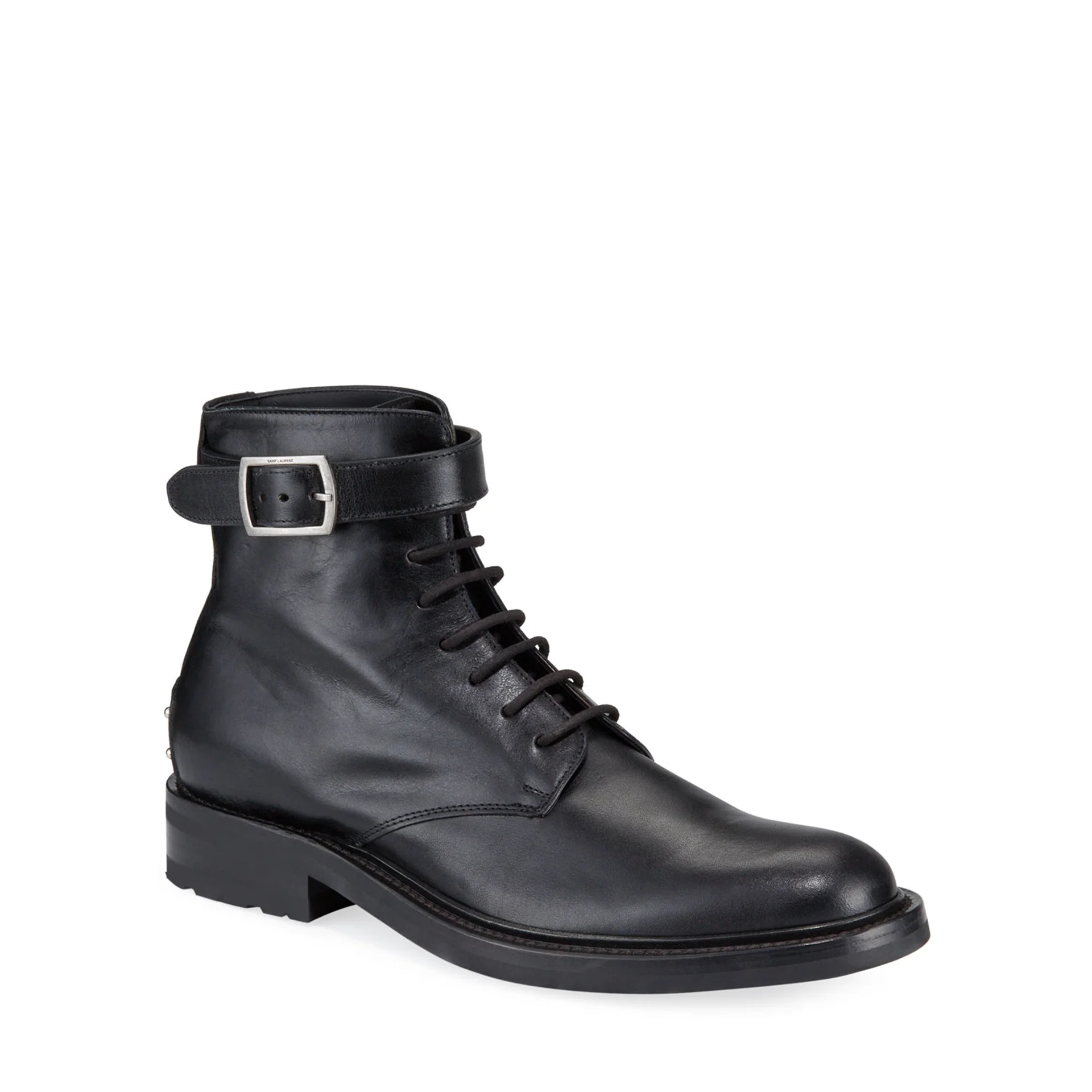 Saint Laurent Men's Leather Studded-Heel Moto Boots