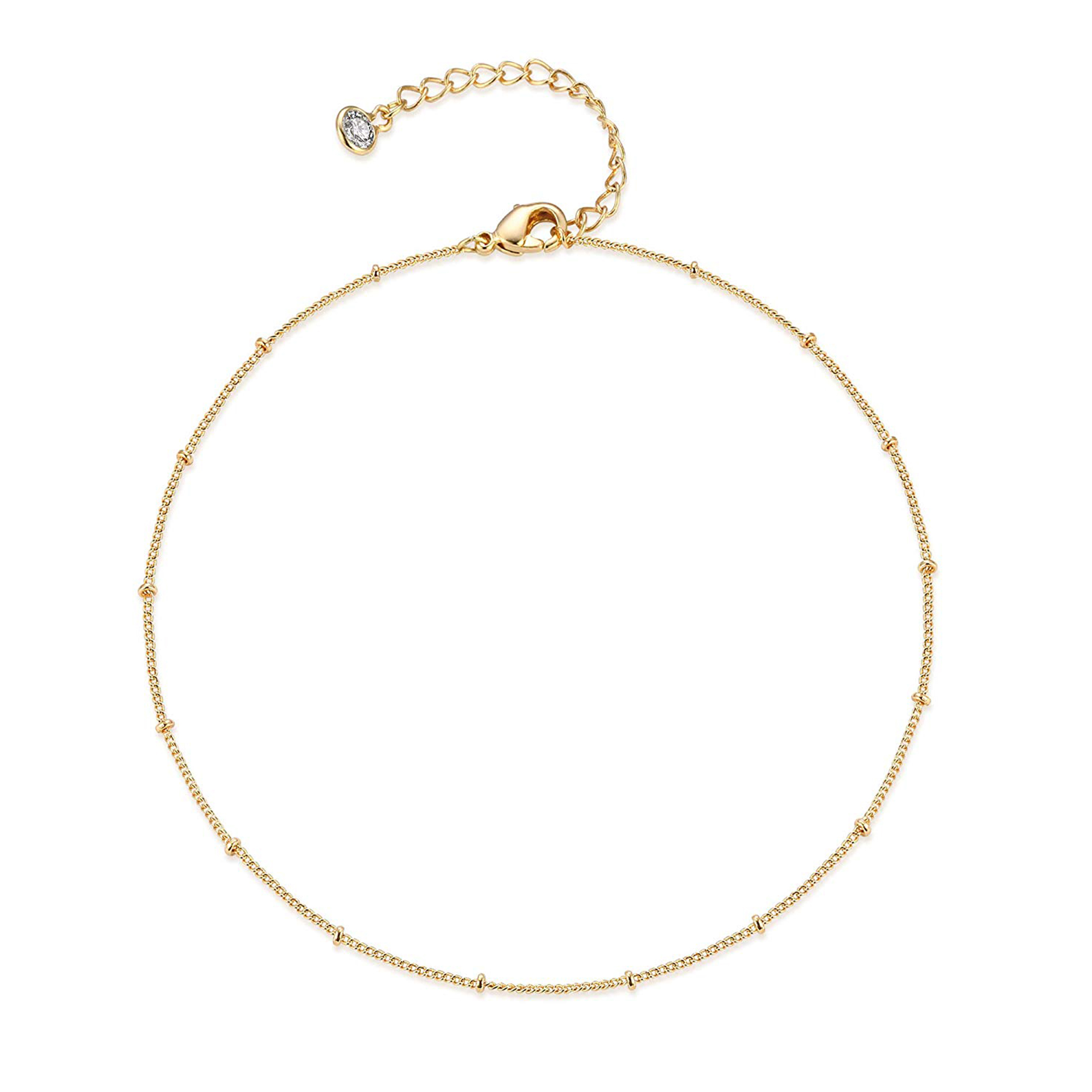 Mevecco Gold Dainty Satellite Chain Anklet 14K Gold Plated