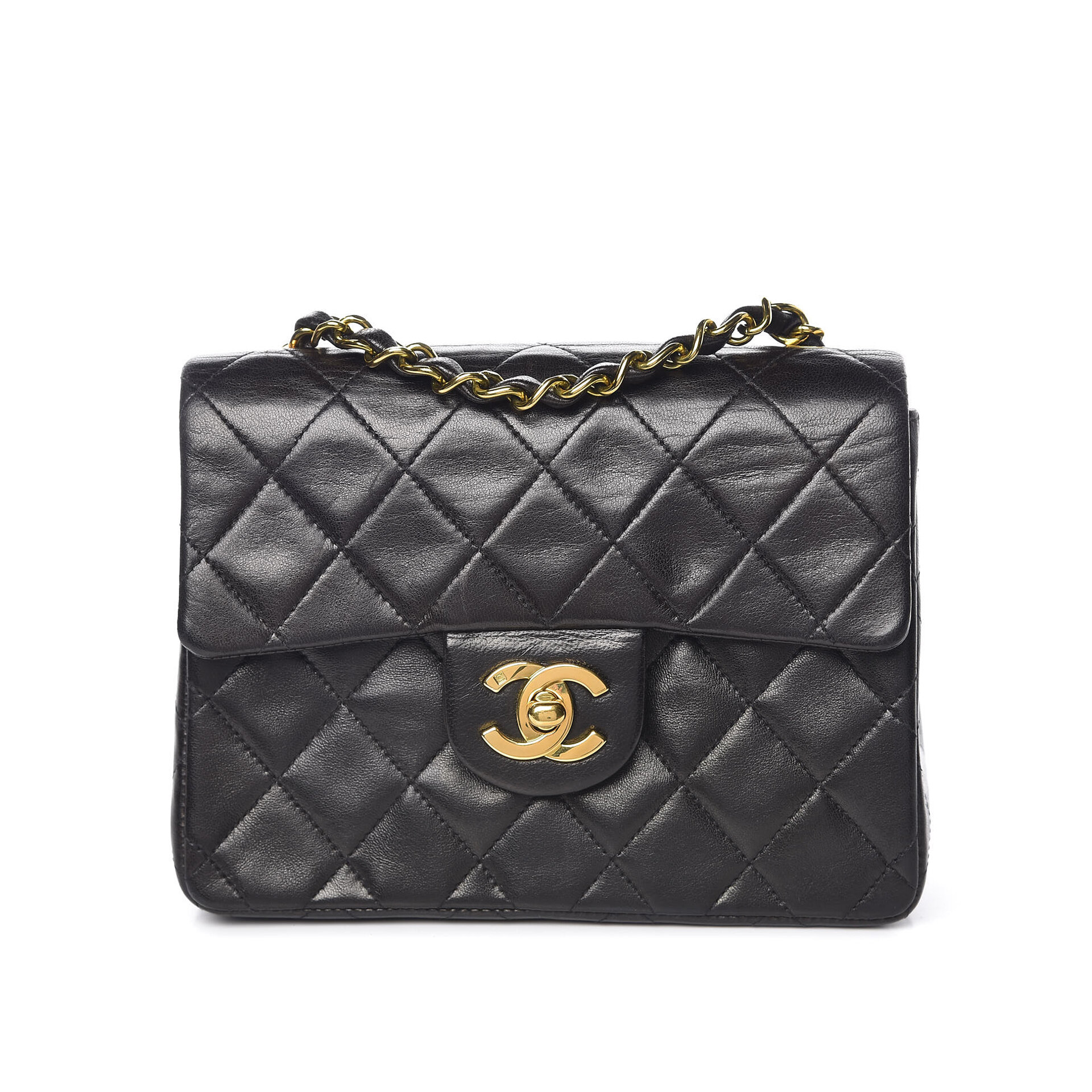 CHANEL Lambskin Quilted Mini Square Flap Black