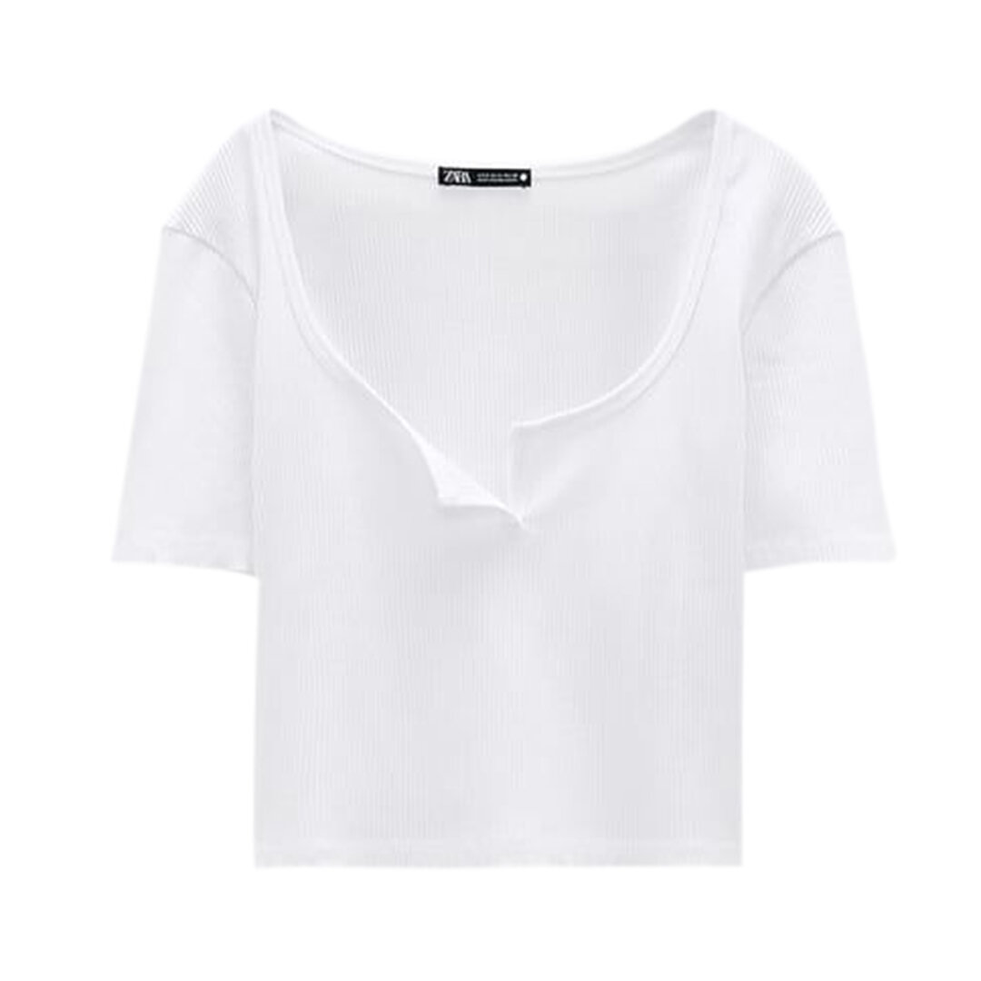 Zara Cropped Ribbed T-shirt White