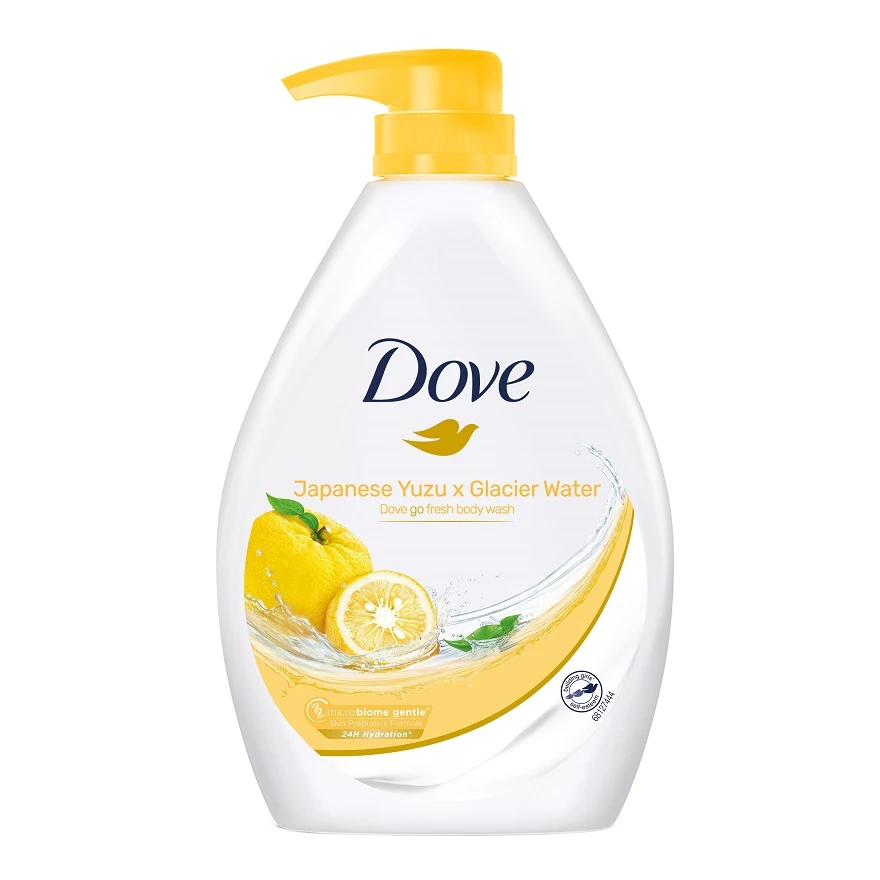   Dove   Japanese Yuzu x Glacier Water Essence Body Wash   Features:  • Skin prebiotics formula  • Said to have 24 hours hydration  • Parabens, alcohol, and soap free       