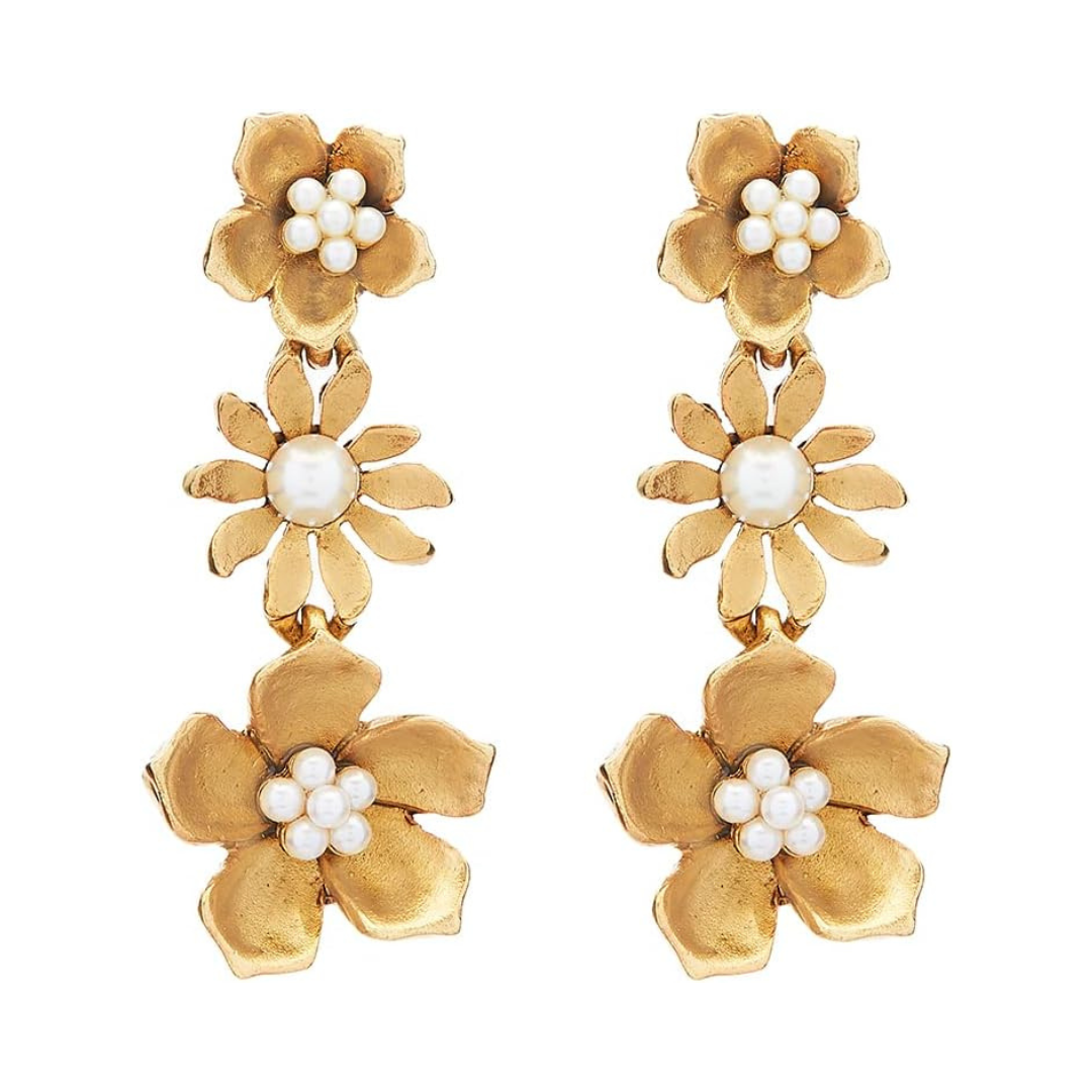 Oscar de la Renta Dangling Flower Earrings