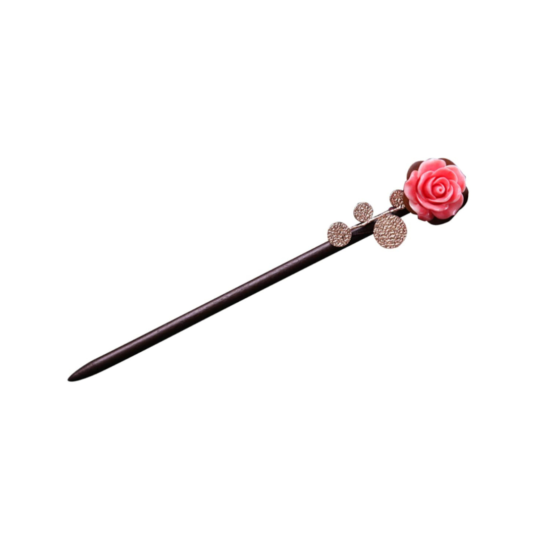 Bamboo Hairpin with Rose Detail