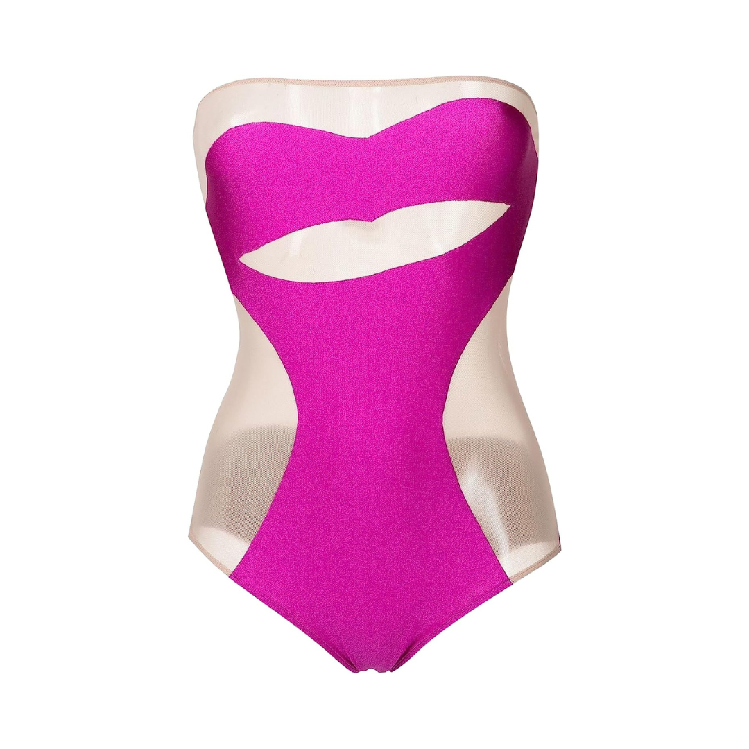 ADRIANA DEGREAS Lipstick Solid Strapless Tulle Swimsuit.png