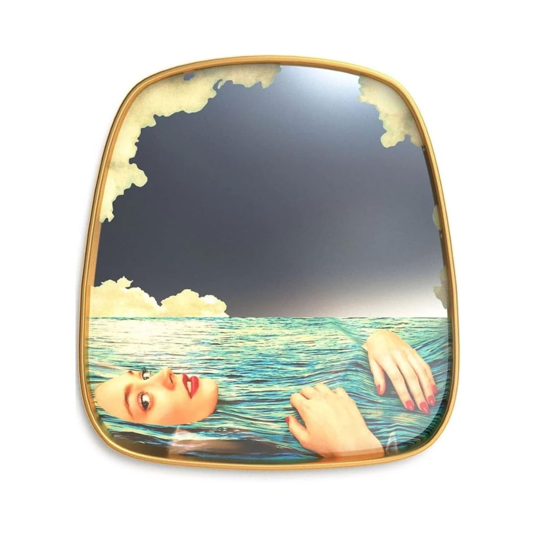 Seletti Mirror with Wooden Frame - Sea Girl