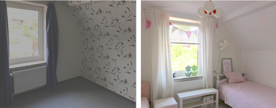 Before and after, girls bedroom