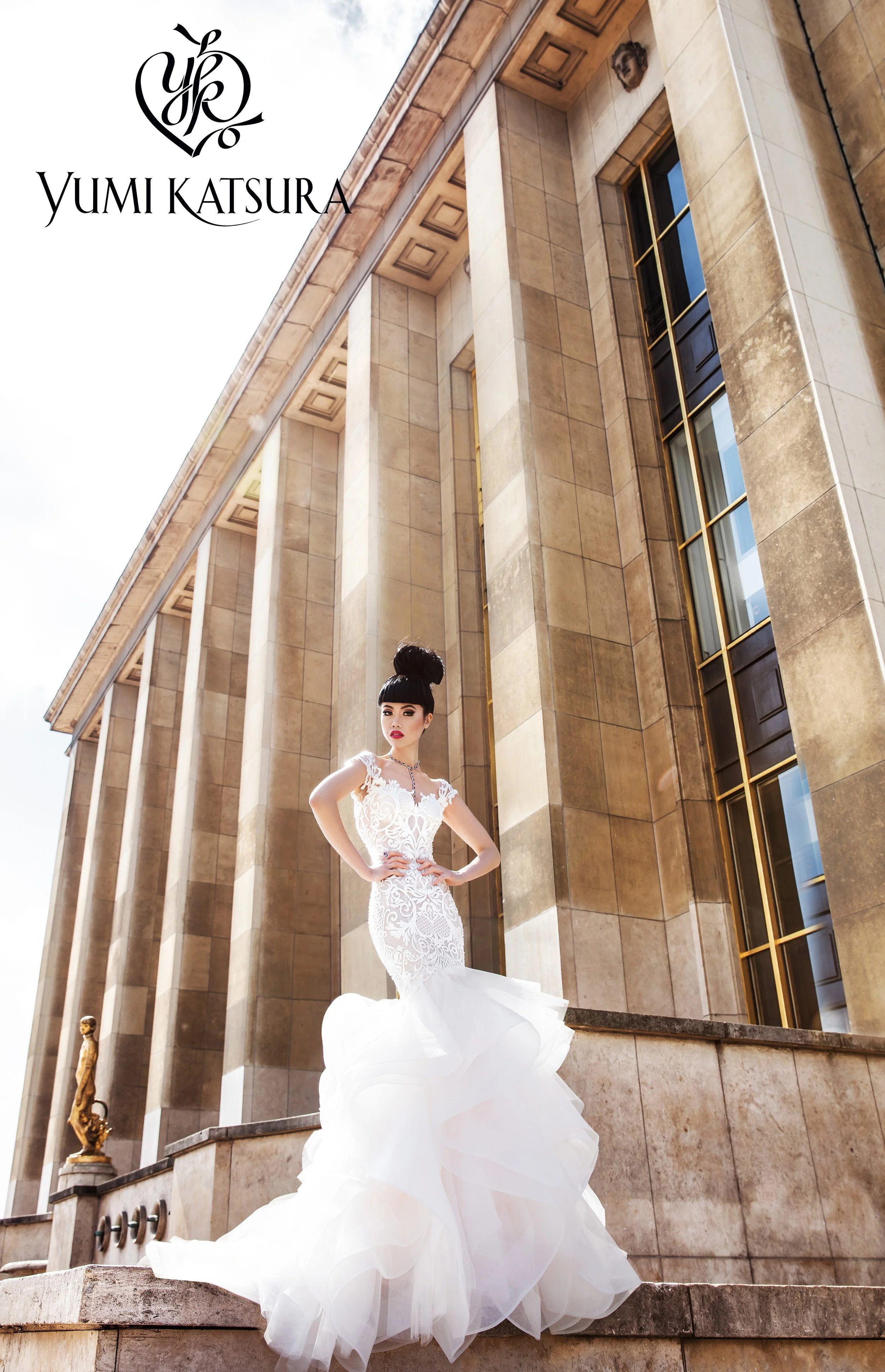 yumi katsura white gold dress