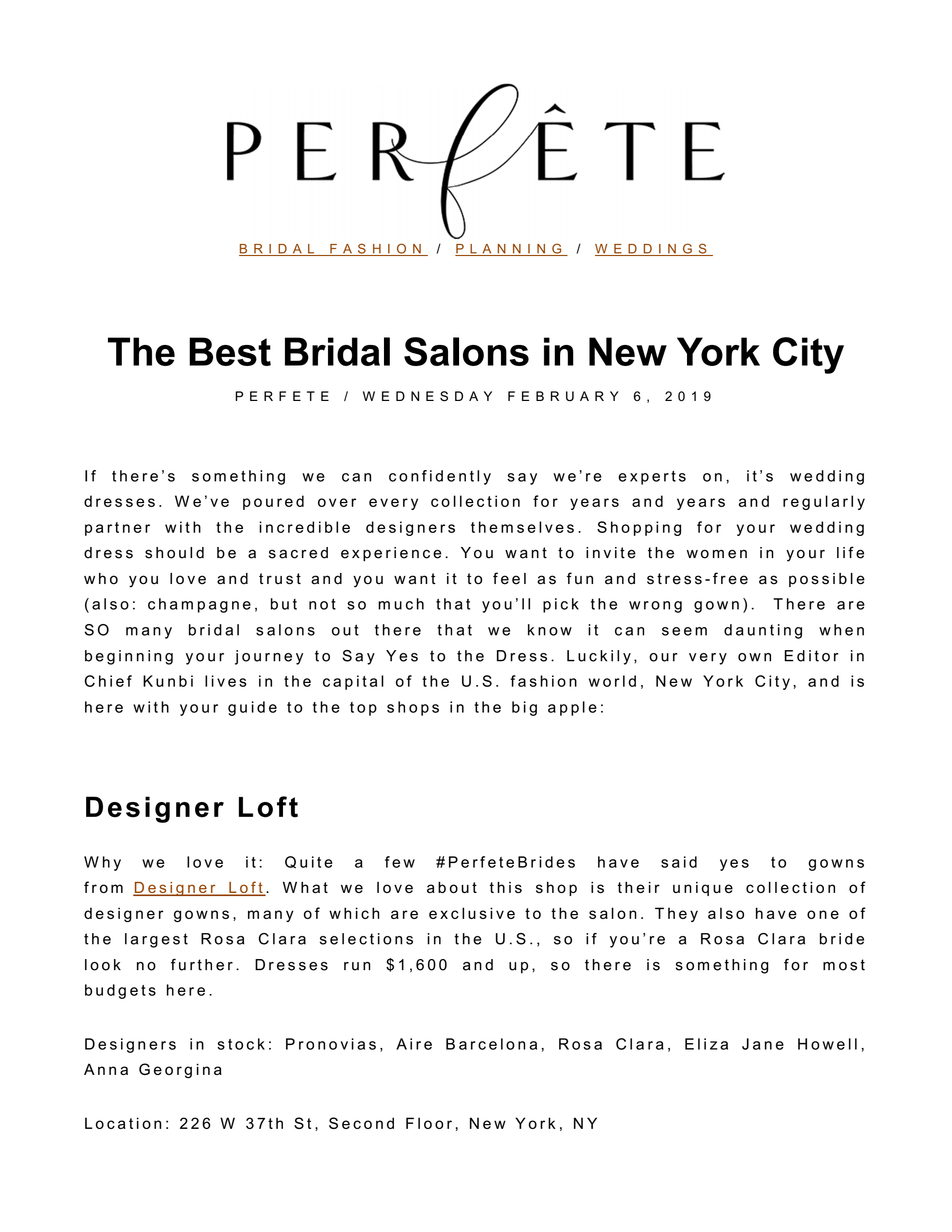 PERFETE Best Bridal Salons