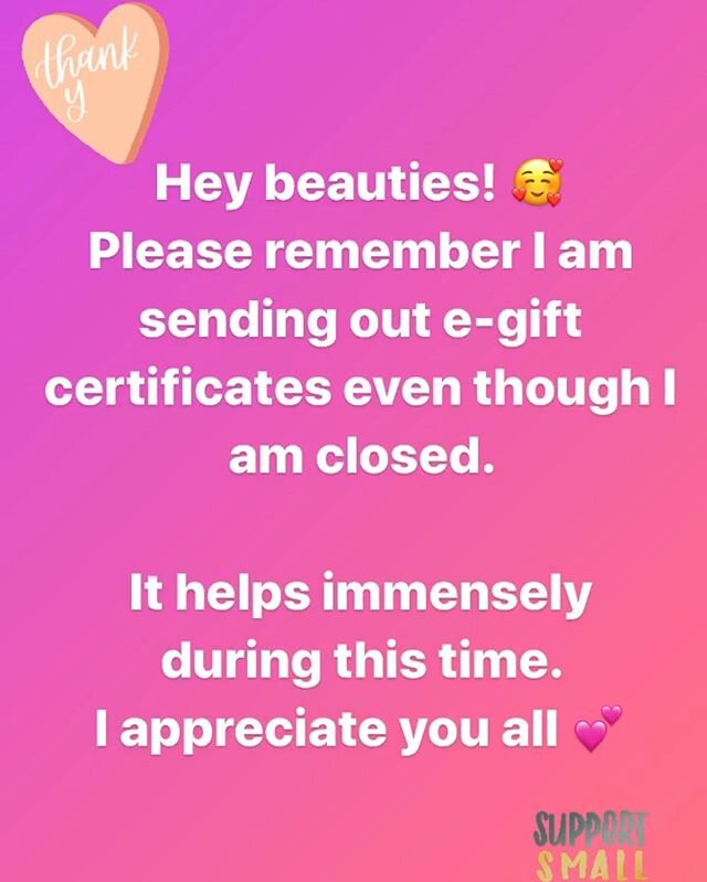 Please remember I have gift certificates! During this time it is very much appreciated as we navigate through this time. My business is my livelihood. 💕 together we can do anything 😊💕 #positivevibes .
.
Thank you for understanding ❤️ .
.
#lillepie