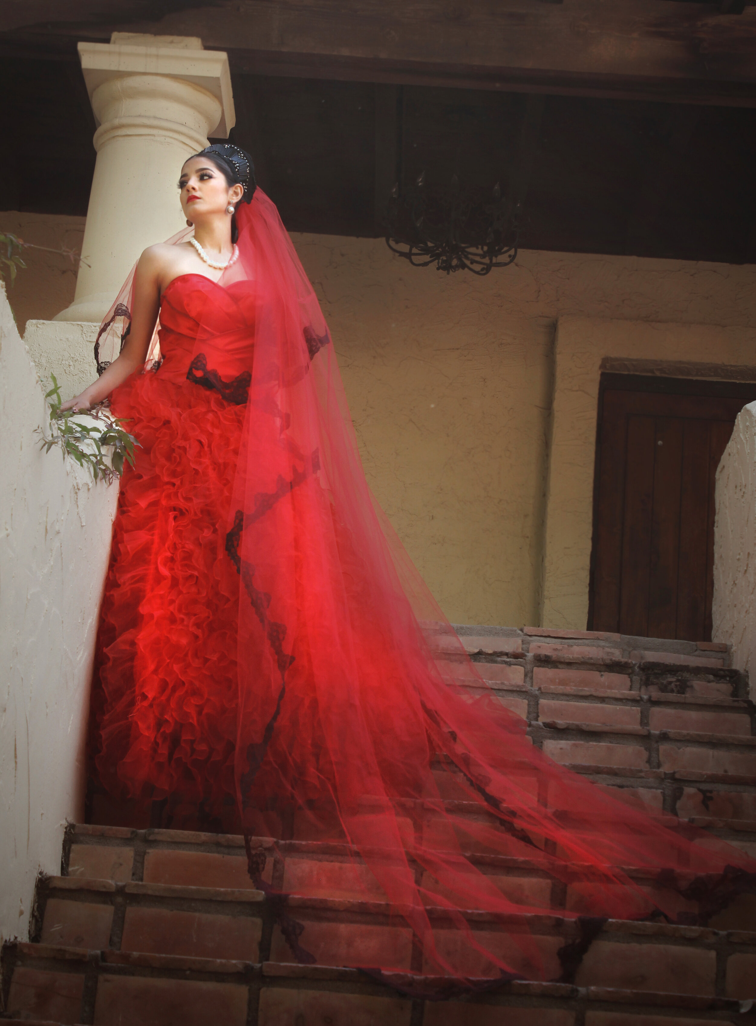 Mexican singer Dray Desi modeld for Alis Fashion Design custom red bridal gown.jpg
