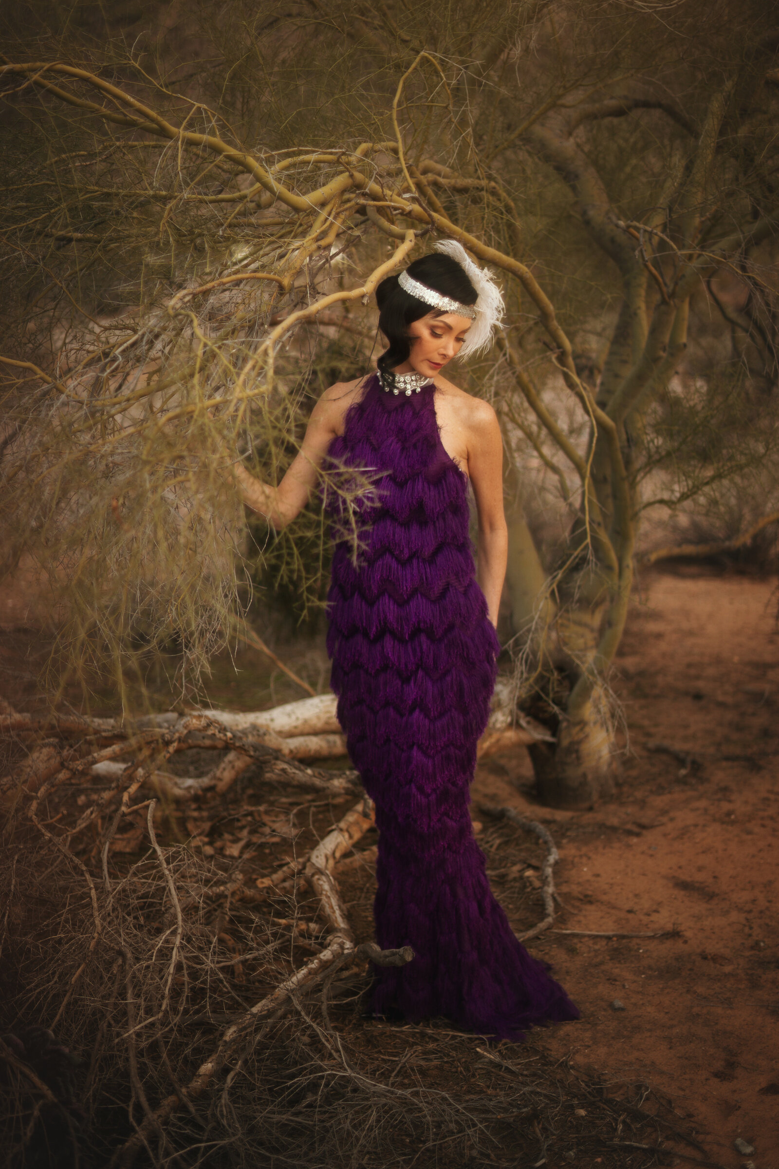 One of a kind high neck purple mermaid style evening dress made of fringe by Alis Fashion Design.jpg