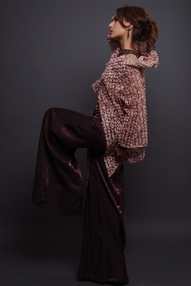 Custom made rosette longsleeve jacket and parazzo pants by Lana Gerimovich photographed by Brad Olson.jpg