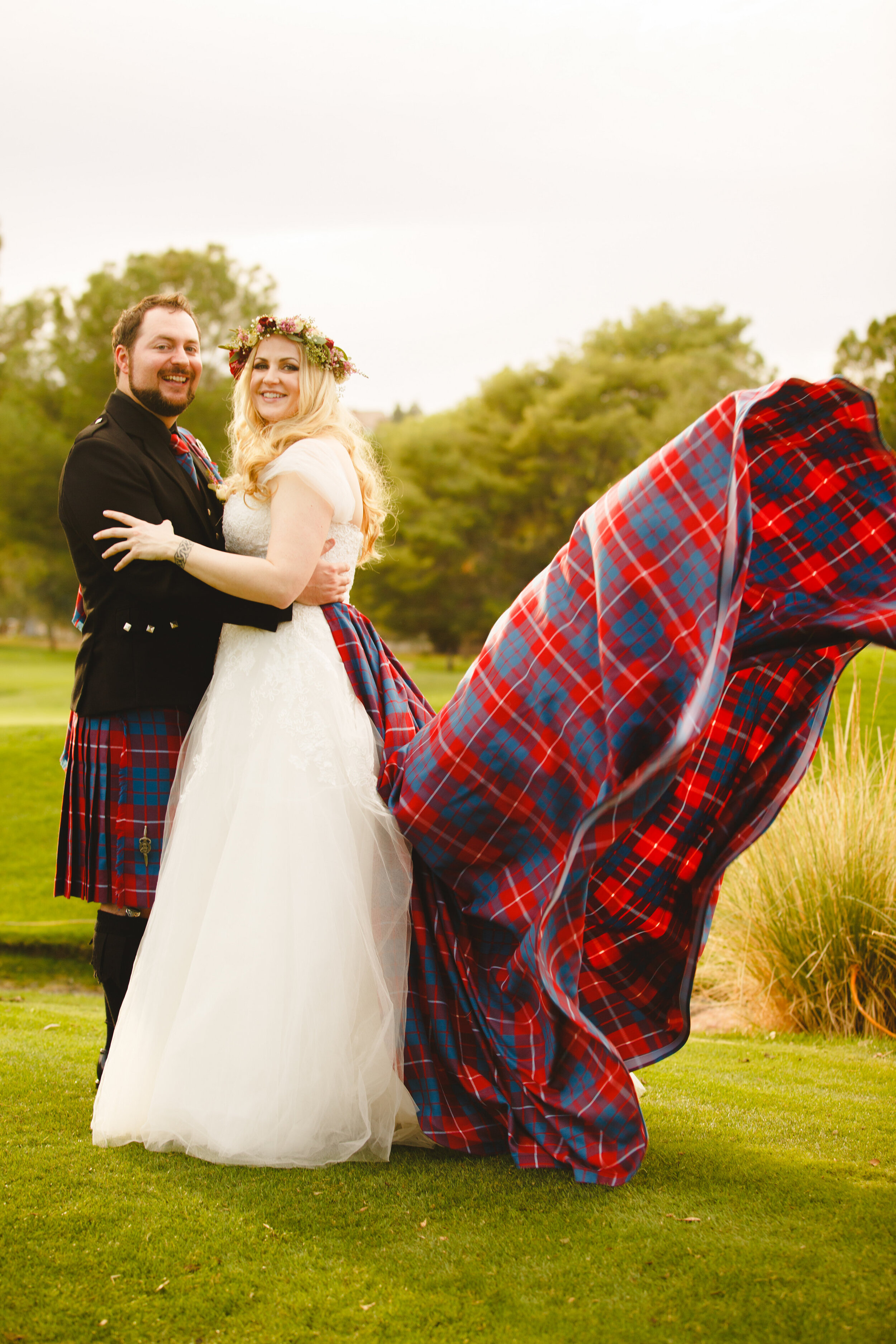 Glamorous Scottish Wedding with a Floral Dress… and a Stag! · Rock n Roll  Bride