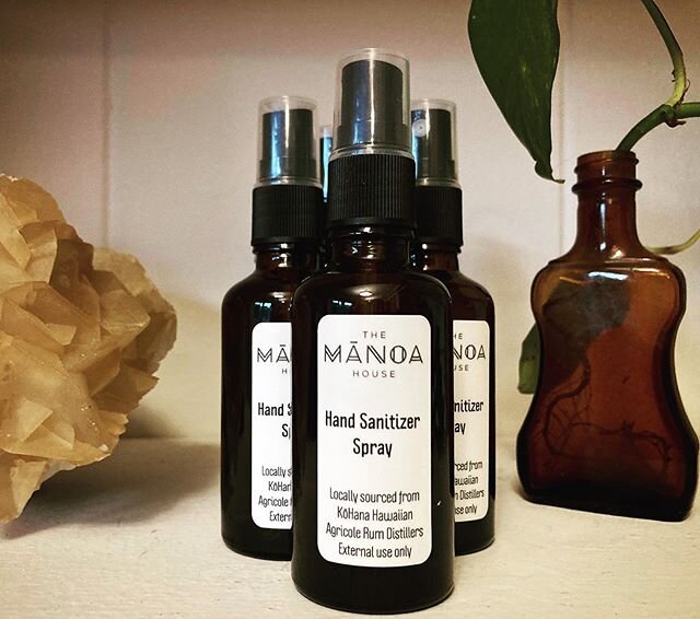 Hand Sanitizer Spray bottles in 4oz and 2oz travel sizes now available @themanoahouse .
.
Locally sourced. Made on O&rsquo;ahu.