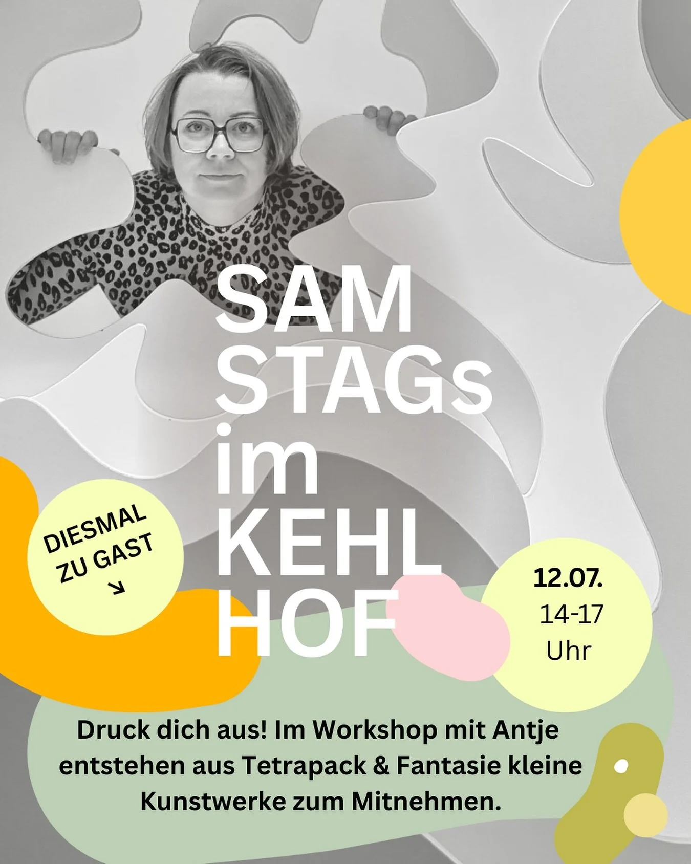 SAMSTAGS IM KEHLHOF &ndash; mit Antje von @lakritzerdesign 
🗓 Samstag, 12. Juli | 🕓 14&ndash;17 Uhr

Papier, Fantasie &amp; ganz viel Freude am Gestalten:
Antje &ndash; Inhaberin des kleinen Designstudios &laquo;la kritzer&raquo; in T&auml;gerwilen
