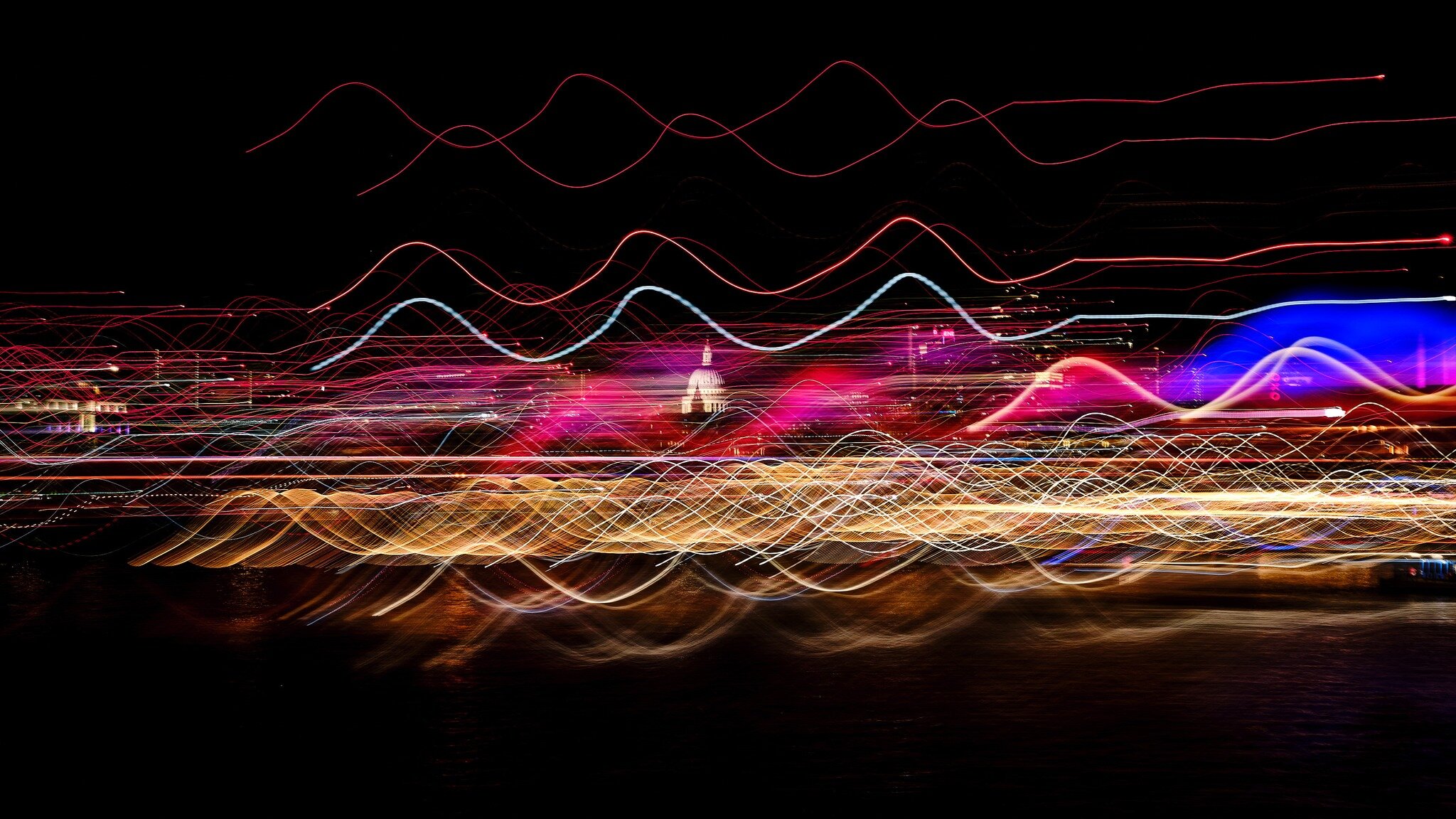 Night Noise - A view from the millennium bridge. There were so many lights and so much stuff going that I wanted to make an image that gave that sense of activity and rushing about with St Paul's just sitting there in the middle watching it all happe