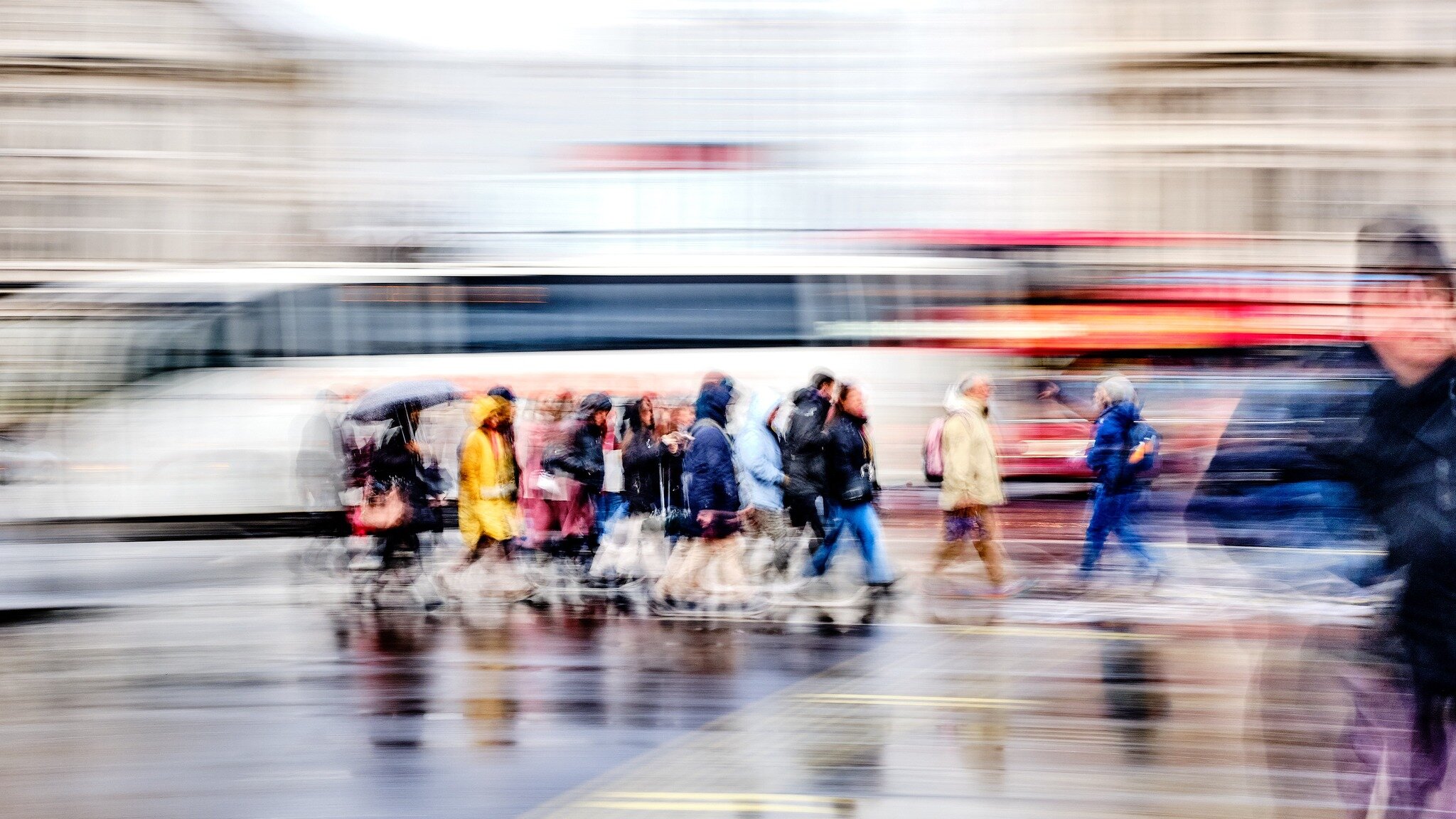 Crossing - Crossing the road at Trafalgar Square in the rain. I stood there waiting for every time the crossing went green and people could cross. I loved how everyone seemed to be huddled together in this one with just one person was going the other