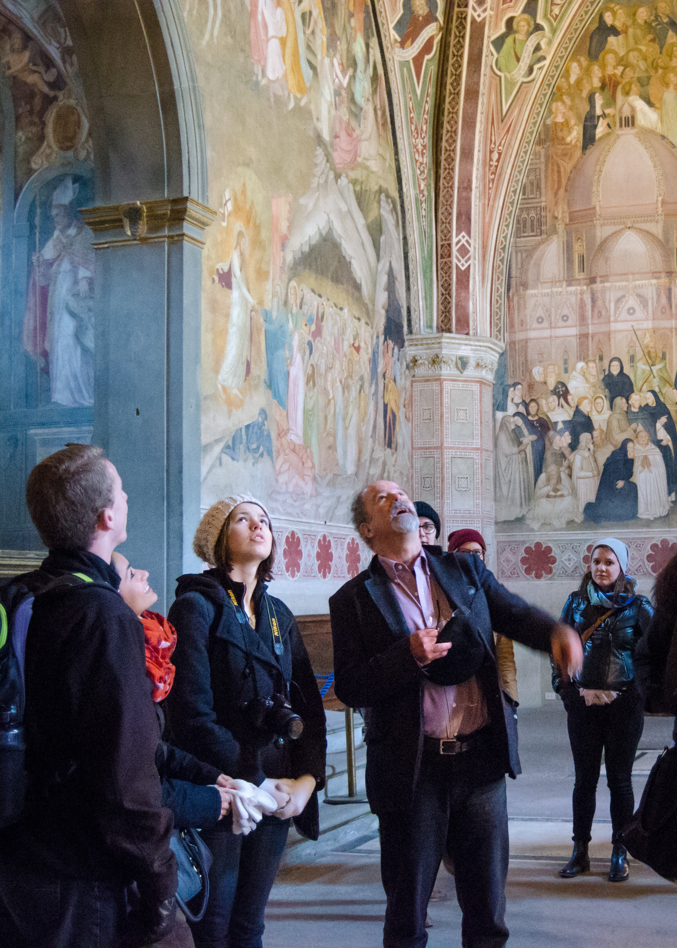  Studying the frescoes in the Chapter House of the Dominican Santa Maria Novella monastery in Florence. 
