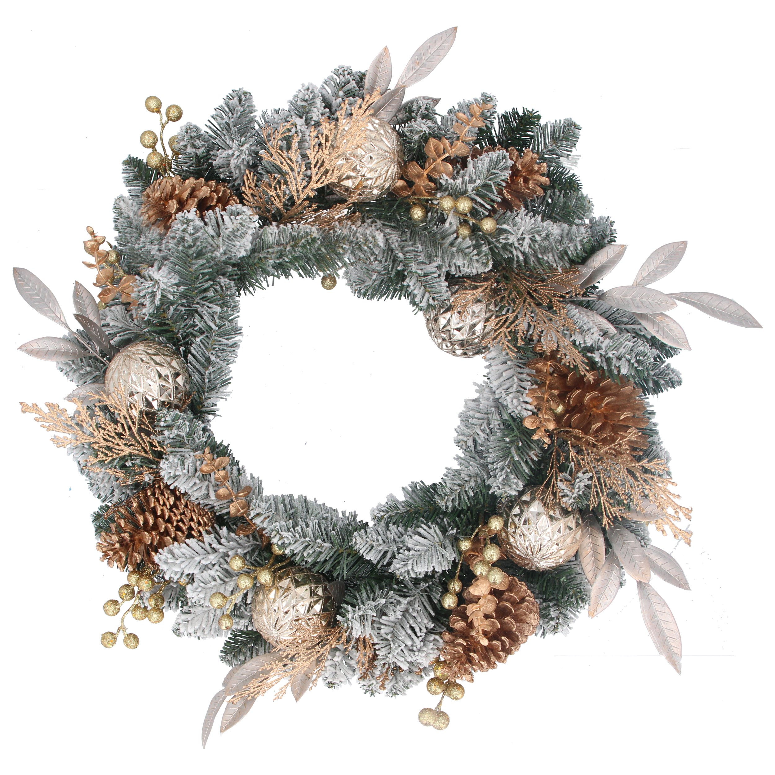 Gisela Graham Gisela Graham Christmas Wreath 47cm Frosted Fit/Berry/Gold Acorns 
