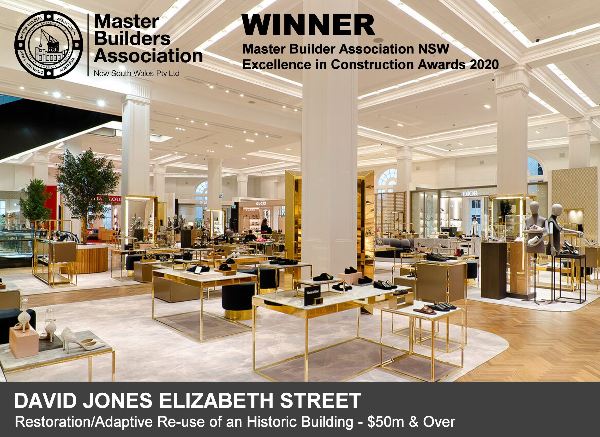 David Jones - Elizabeth Street - MBA NSW 2020 Excellence in Construction Awards