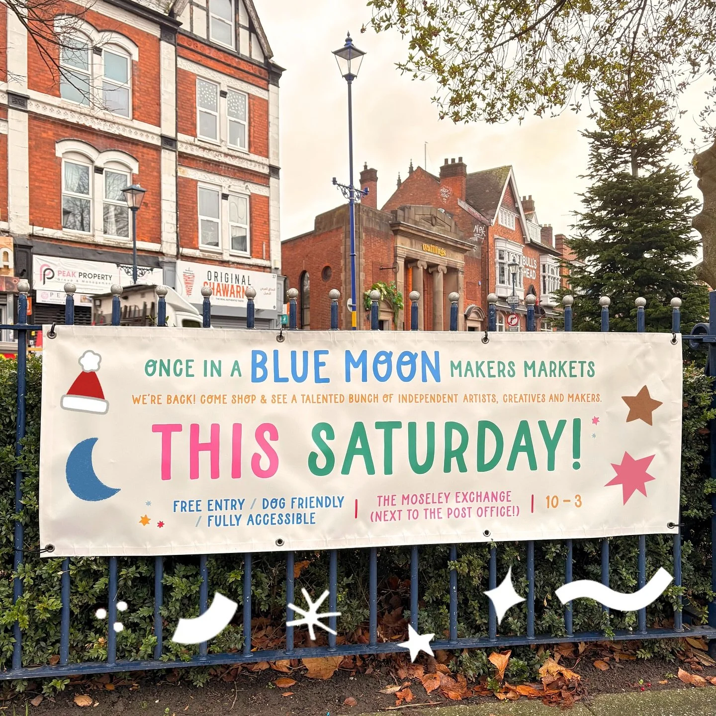 IT&rsquo;S OFFICIAL, THE BANNER IS UP &amp; WE ARE BACK IN MOSELEY THIS SATURDAY FOR OUR FIRST WINTER MAKERS MARKET OF THE SEASON!!!! ❄️☃️🧦🌟✨

in case you didn&rsquo;t know&hellip; we&rsquo;re a free-to-enter Makers Market with traders from Birming