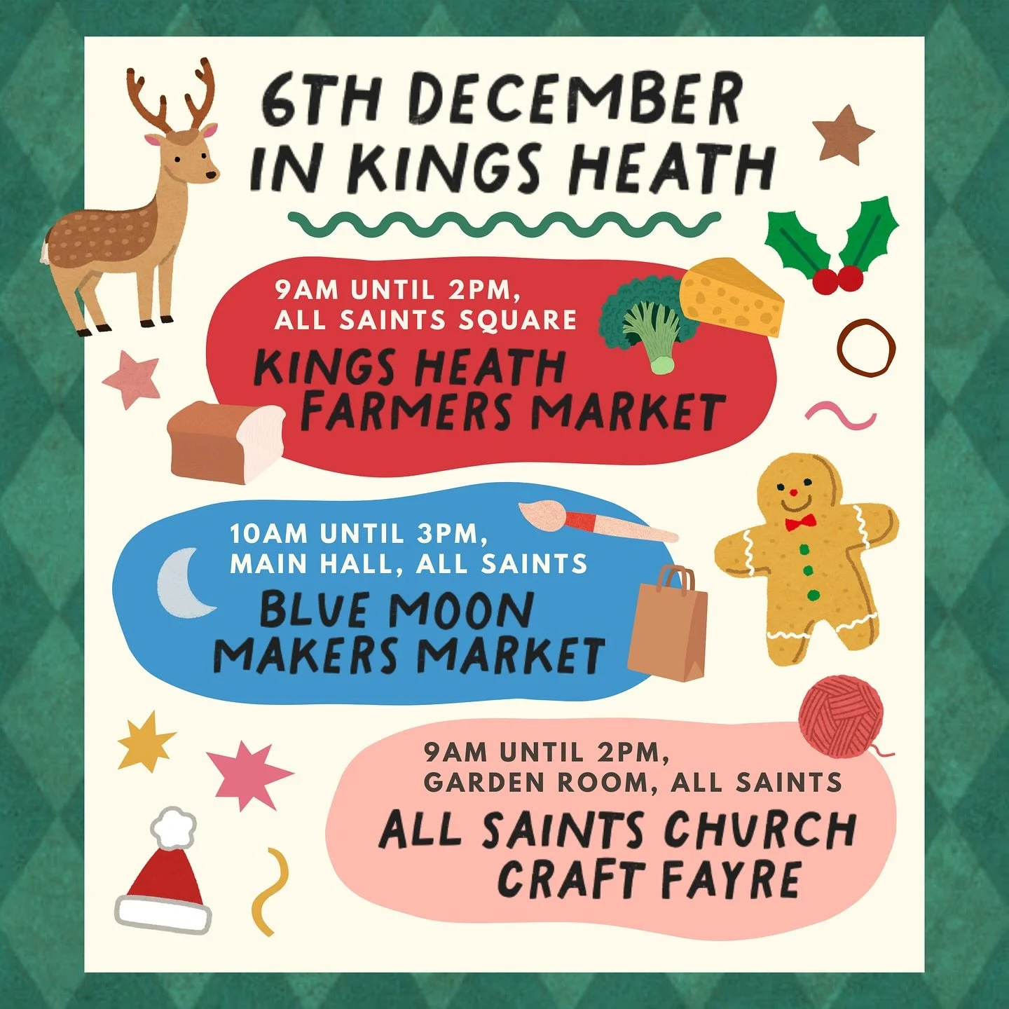 Are you free this Saturday on the 6th December? If so, there is a wonderful line-up of festive activities happening in Kings Heath! ✨🫧📣 In one day, you can support so many wonderful makers, events and small businesses. Start first thing at Kings He
