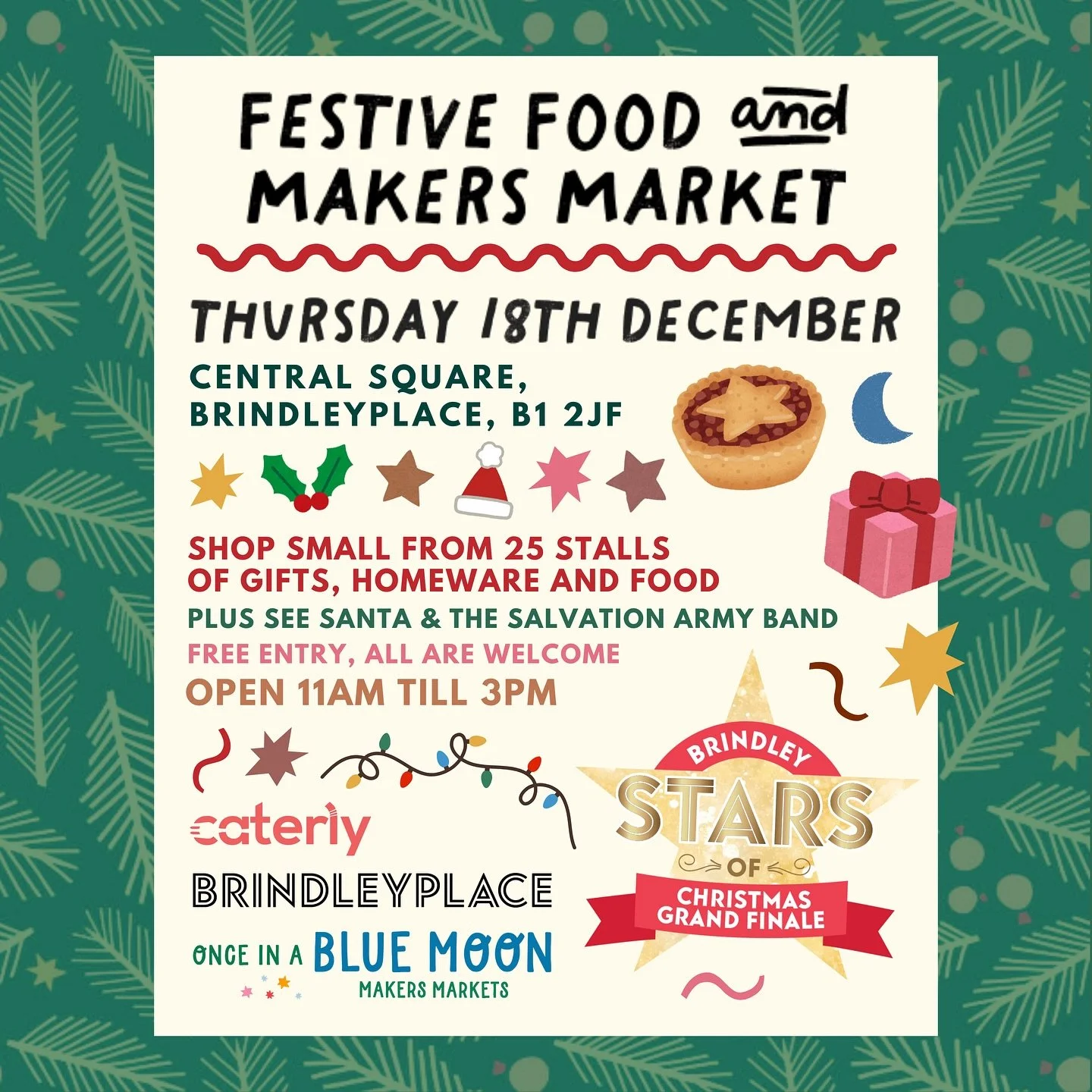 JOIN US FOR OUR FINAL CHRISTMAS MARKET OF 2025 ☃️🧣🧦❄️🎁📣🌟✨ We&rsquo;re finishing the year in a brand-new location ~ teaming up with @brindleyplace &amp; @caterly.uk to bring you a wonderful FESTIVE FOOD &amp; MAKERS MARKET in the heart of Brindle