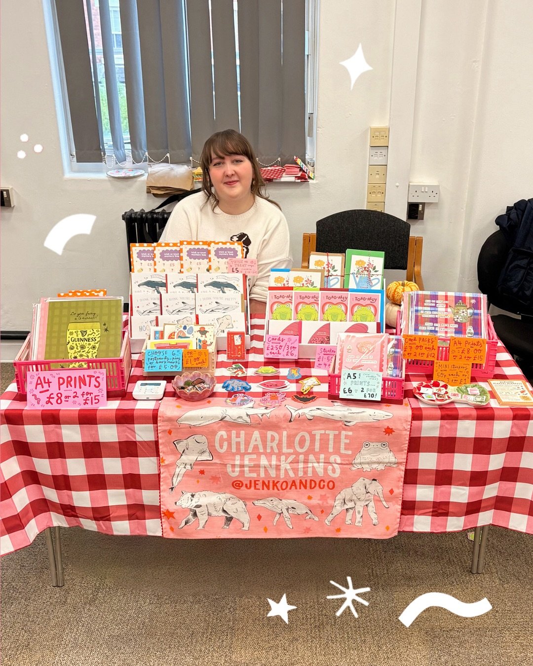 all set up at @moseleyexchange for #sewbrum ✨🤗🕺🌟🎃🌈 i&rsquo;ve got new prints &amp; some spooky pumpkins to celebrate october!!!! we&rsquo;re here until 3pm, and there&rsquo;s a bunch of really talented stalls!!! come and say hi if you&rsquo;re a