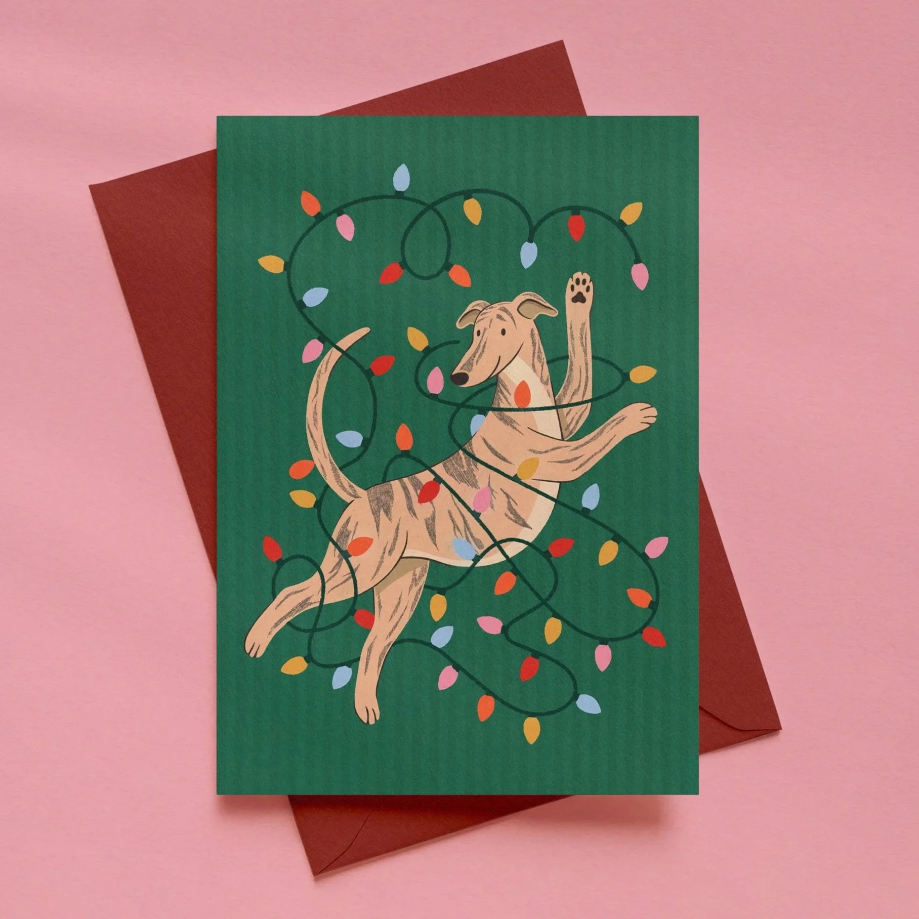 Festive Greyhound, A6 ILLUSTRATED GREETING CARD