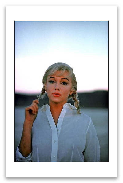 Marilyn Monroe with pigtails on the set of 'The Misfits' by John Huston.  Nevada, USA. 1960.