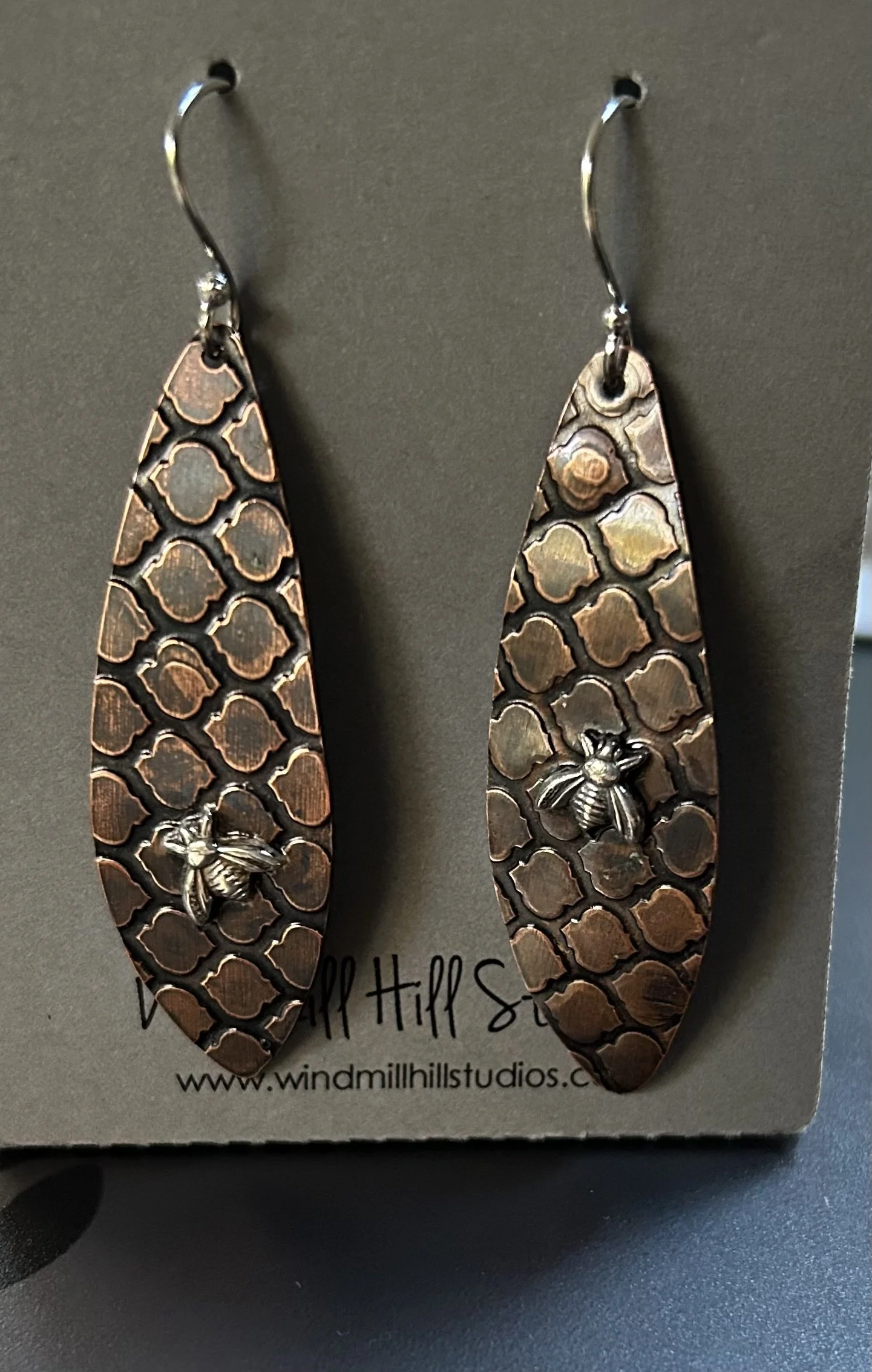 Copper bee earrings