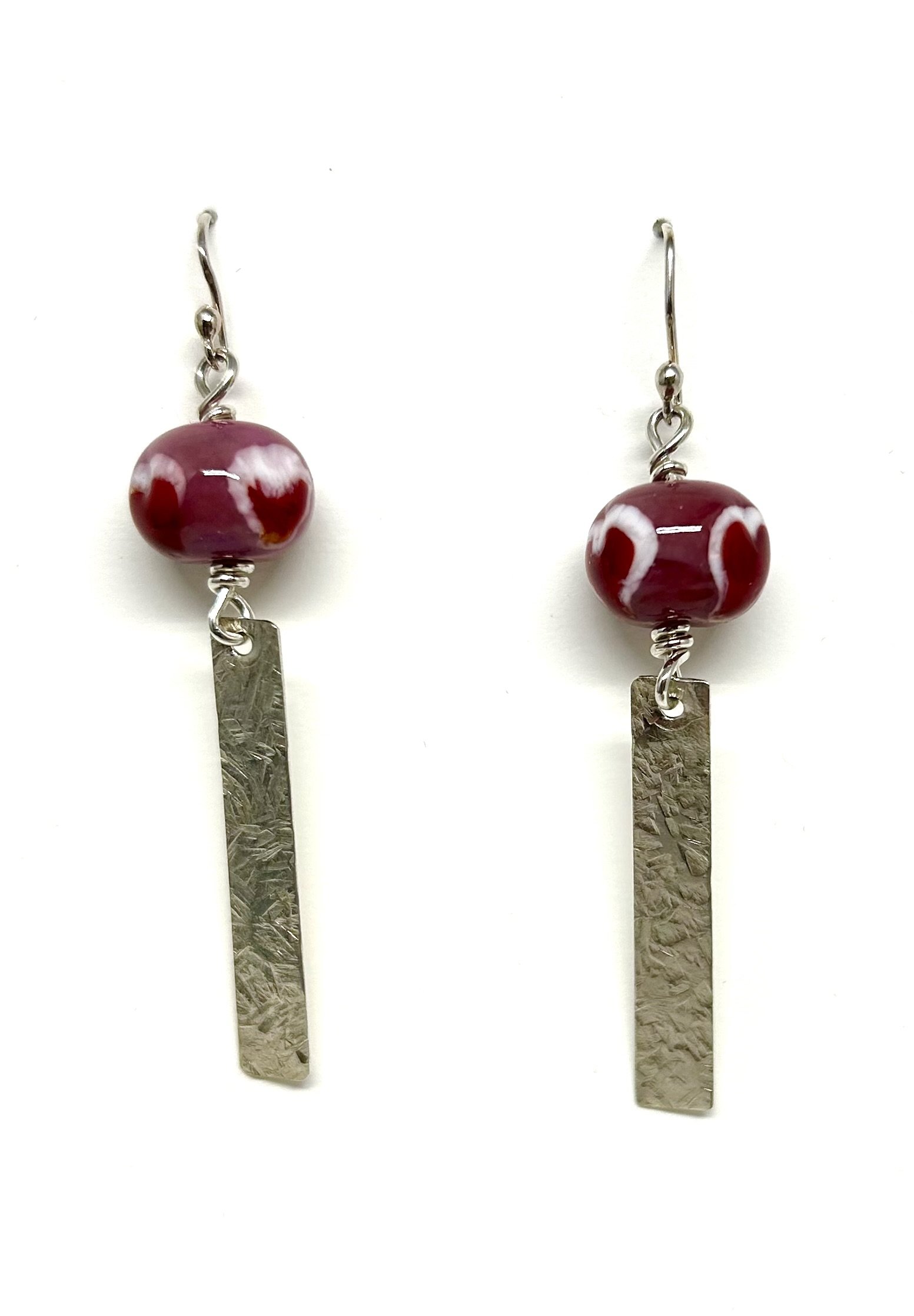 Heart bead earrings with dangle.