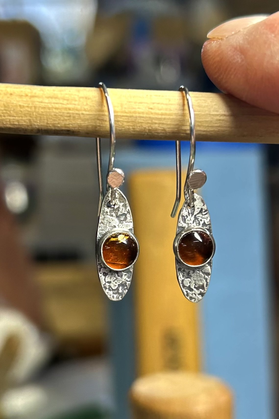 Amber and Fine Silver earrings