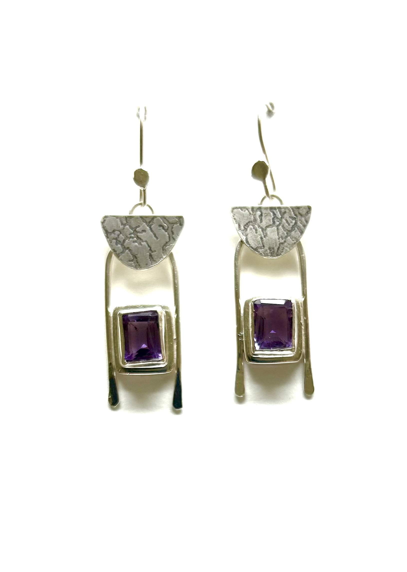 Silver and purple glass earrings