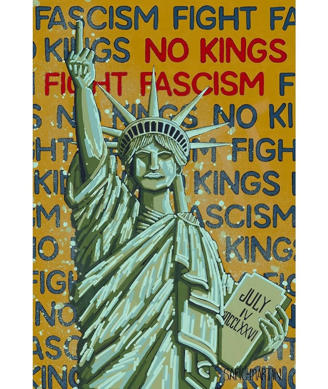 Lady Liberty prints now available on the website! 
20% of proceeds will go to Indivisible.
Don&rsquo;t forget about the next National No Kings protest March 28th!

#tiarasaficmartinart #nokings #ladyliberty #fightfascism #artasresistance