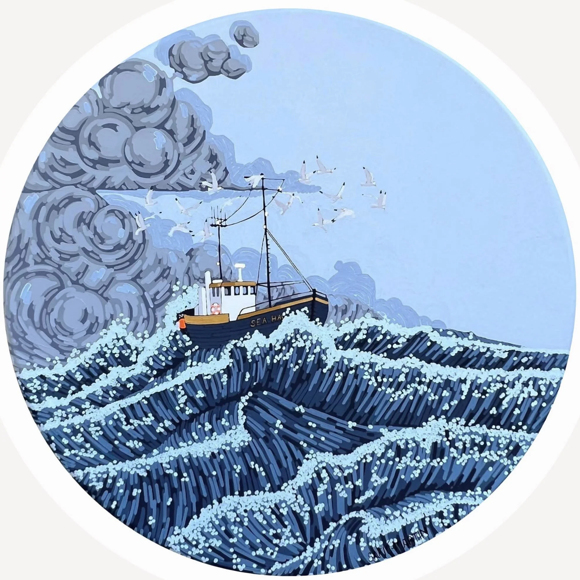Out of the Storm. $750
Acrylic on 36in round canvas. 

#tiarasaficmartinart #nauticalart #seascape #acrylicart #originalart