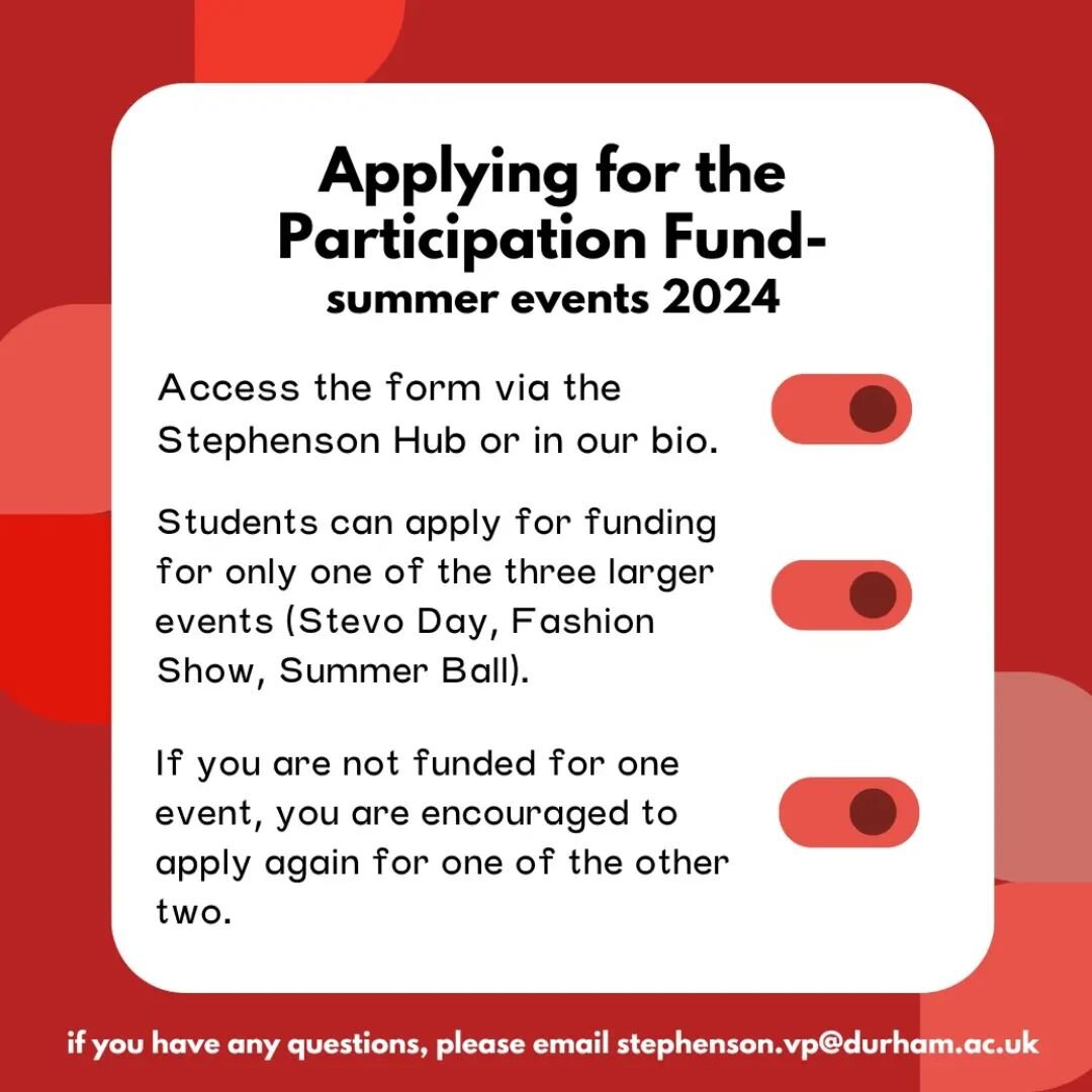 Ahead of tickets going on sale for Stevo Day and the Summer Ball this week, we wanted to share the important information about Stephenson's Participation Fund.❤️

As was the rule last year, students may apply for access to financial help for 1/3 of o