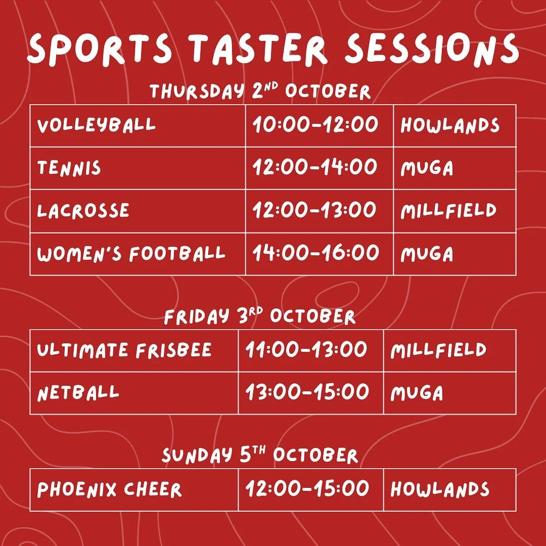 Not only does Stephenson College have a lot of societies, but it also has many sports teams that you can join. Some of them are having taster sessions for you to try them out in freshers week before choosing which to join 😆❤️