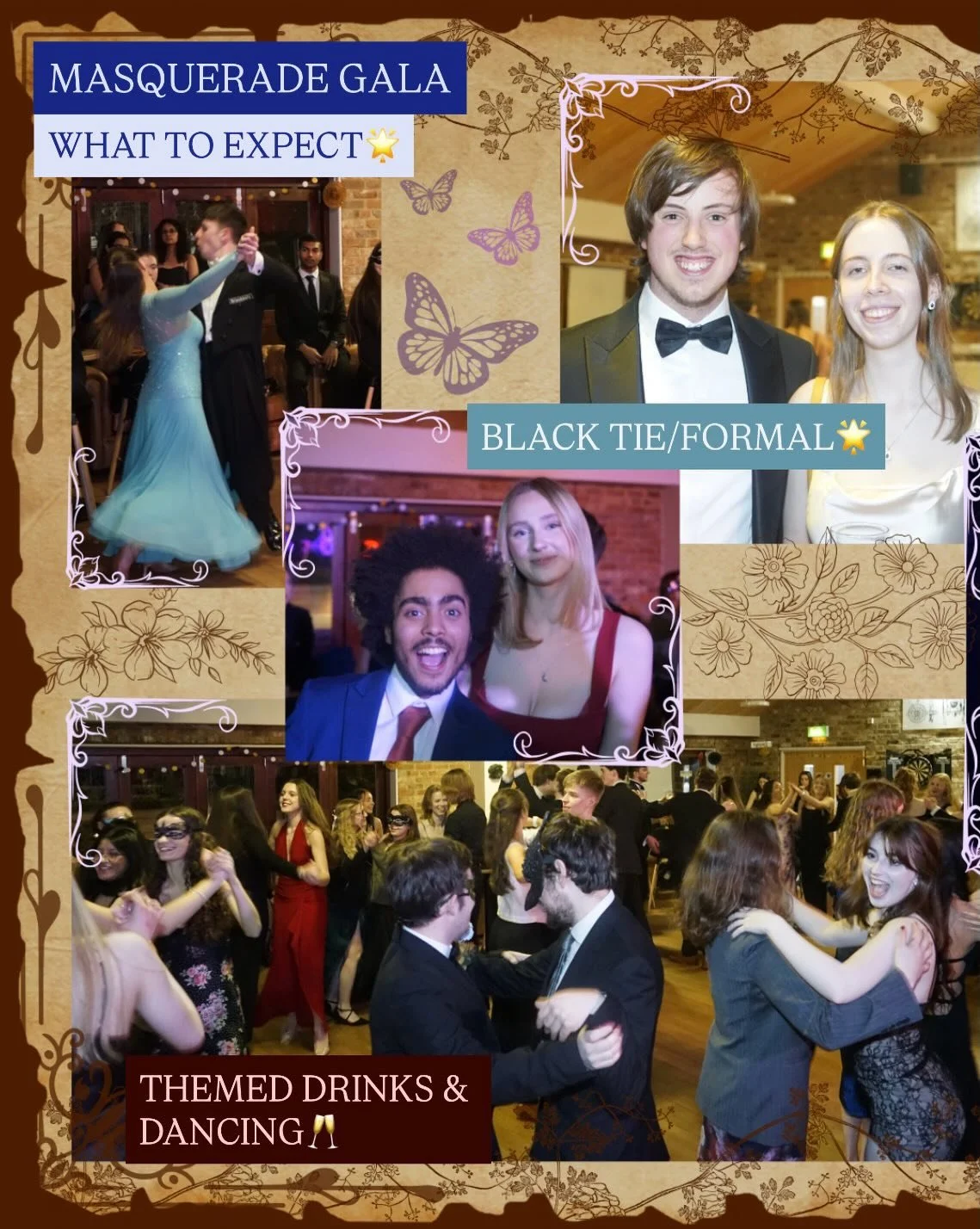 🎭MASQURADE GALA: WHAT TO EXPECT🌟

💌You are cordially invited to a black-tie evening of:
-Dancing 🪩 
-Themed Drinks🍸 
-Food Trucks 🍕🥞 
-Live Music 🎶 
-Photobooth Opportunities 📸
-Secret Ents 🤫 
&amp; a FREE mask with every online ticket 🎭

