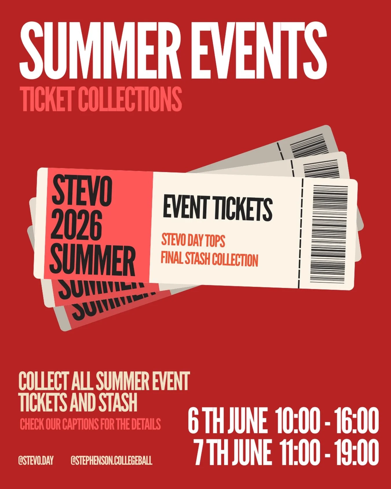 THIS WEEKEND 

Collection for summer ball and Stevo day tickets and tshirts. Any remaining stash can also be collected. 

Saturday 10-4
Sunday 11-7