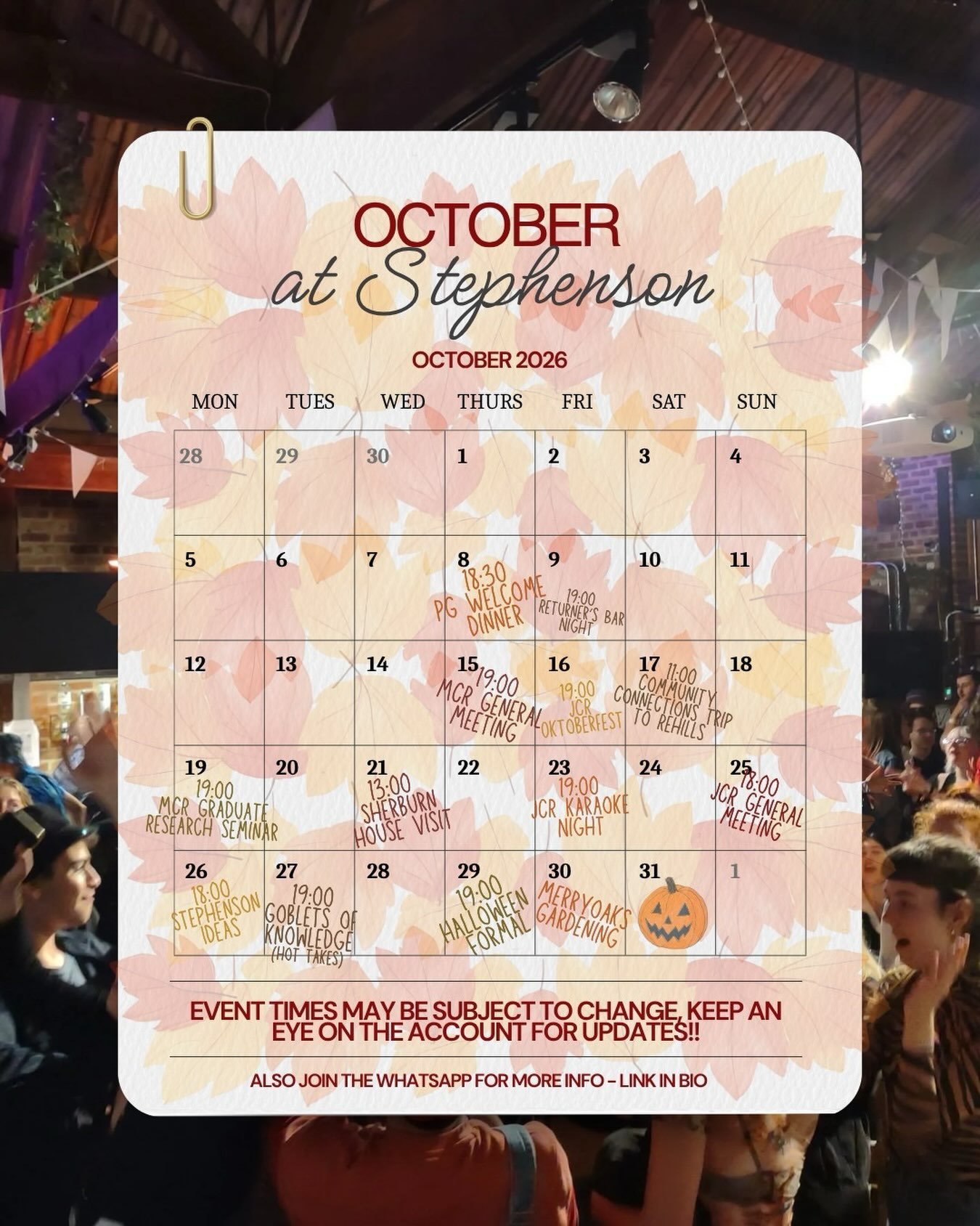 The all important MCR calender for October!